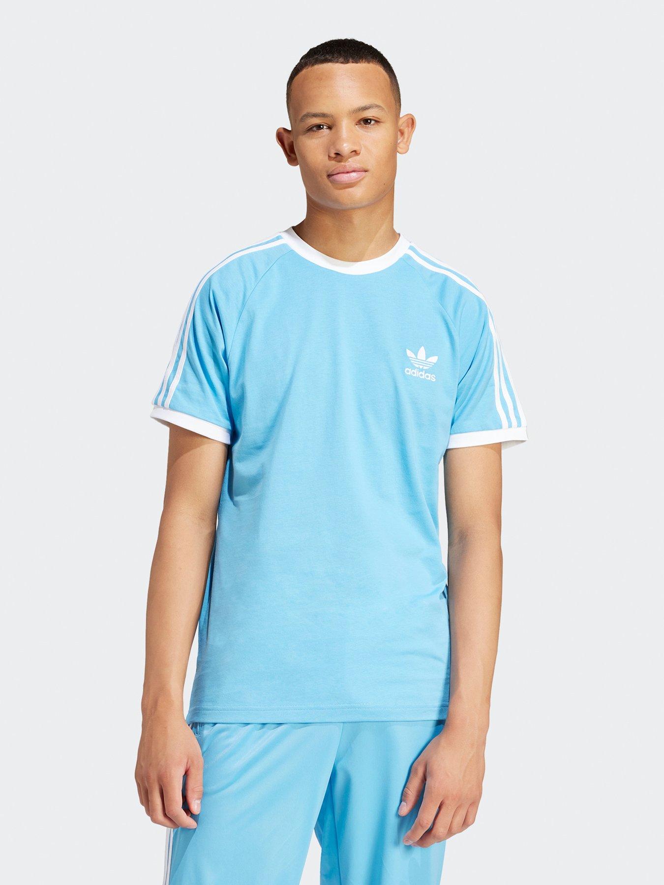 Adidas 3 stripes t shirt blue on sale