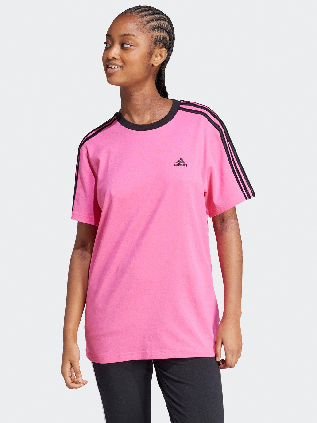 Adidas 3 stripe shirt pink on sale