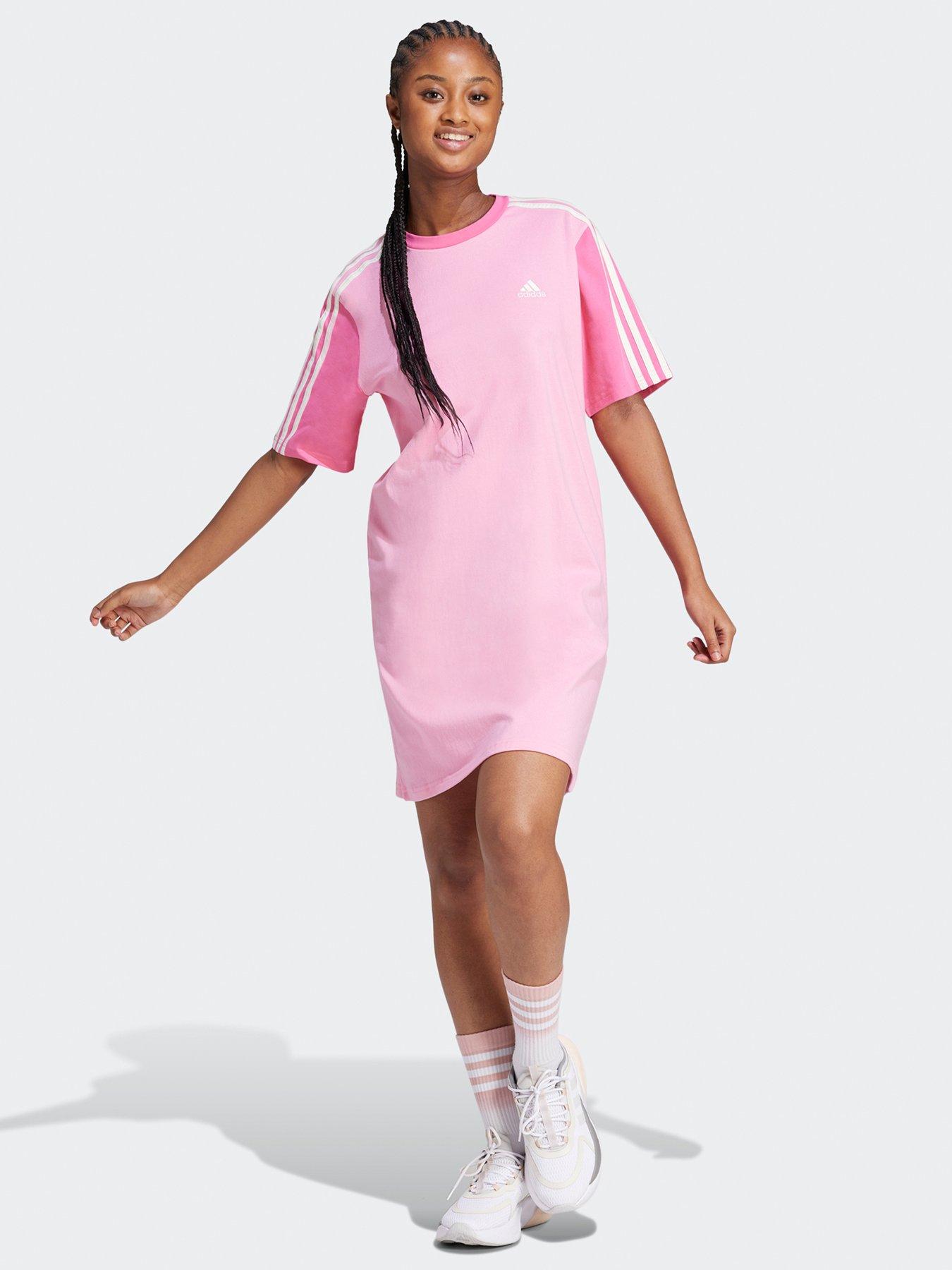 adidas Sportswear Women s 3 Stripe Boyfriend Tee Dress Pink littlewoods