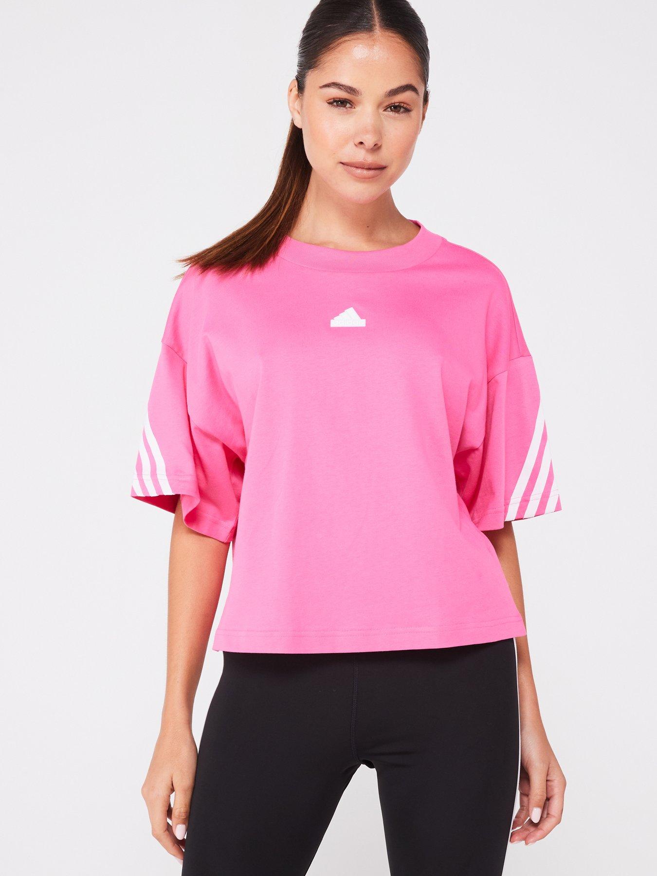 Adidas 3 stripe shirt pink on sale