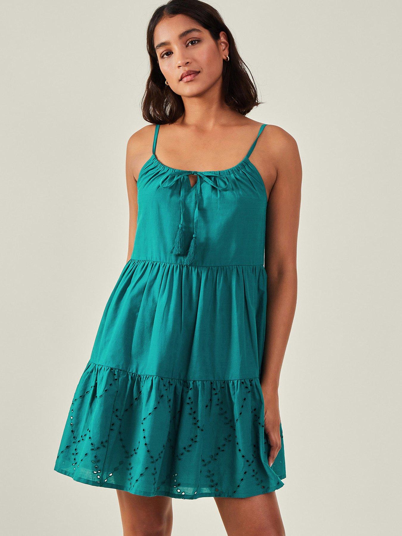 undefined Tiered Broderie Beach Dress - Green