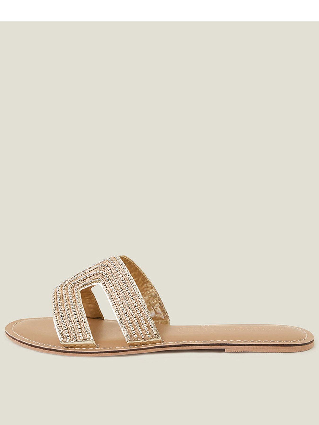 Accessorize Bella Beaded Wide Fit Sandals Gold Littlewoods