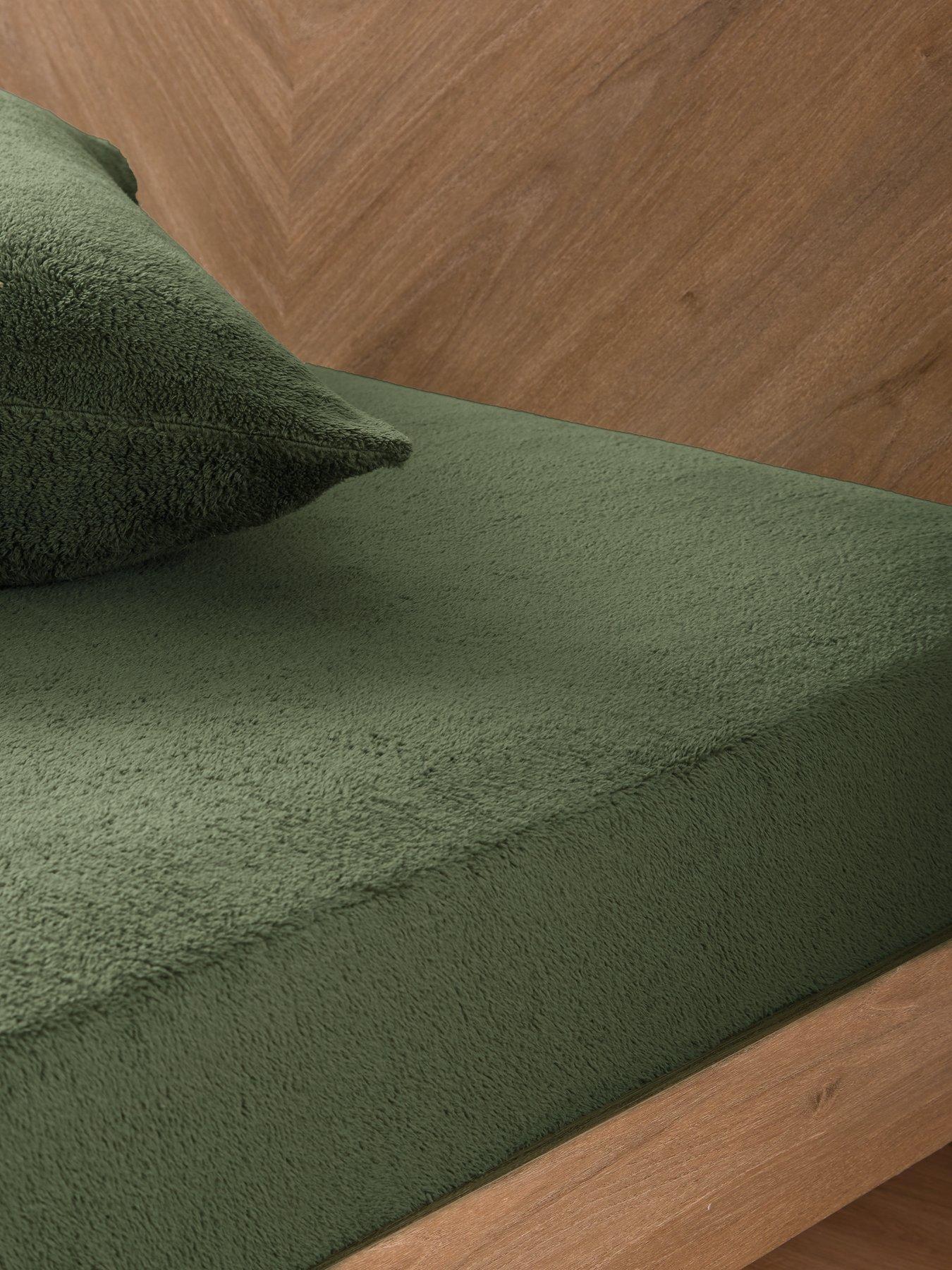 Image 1 of 4 of Very Home Teddy Fleece Fitted Sheet in Green