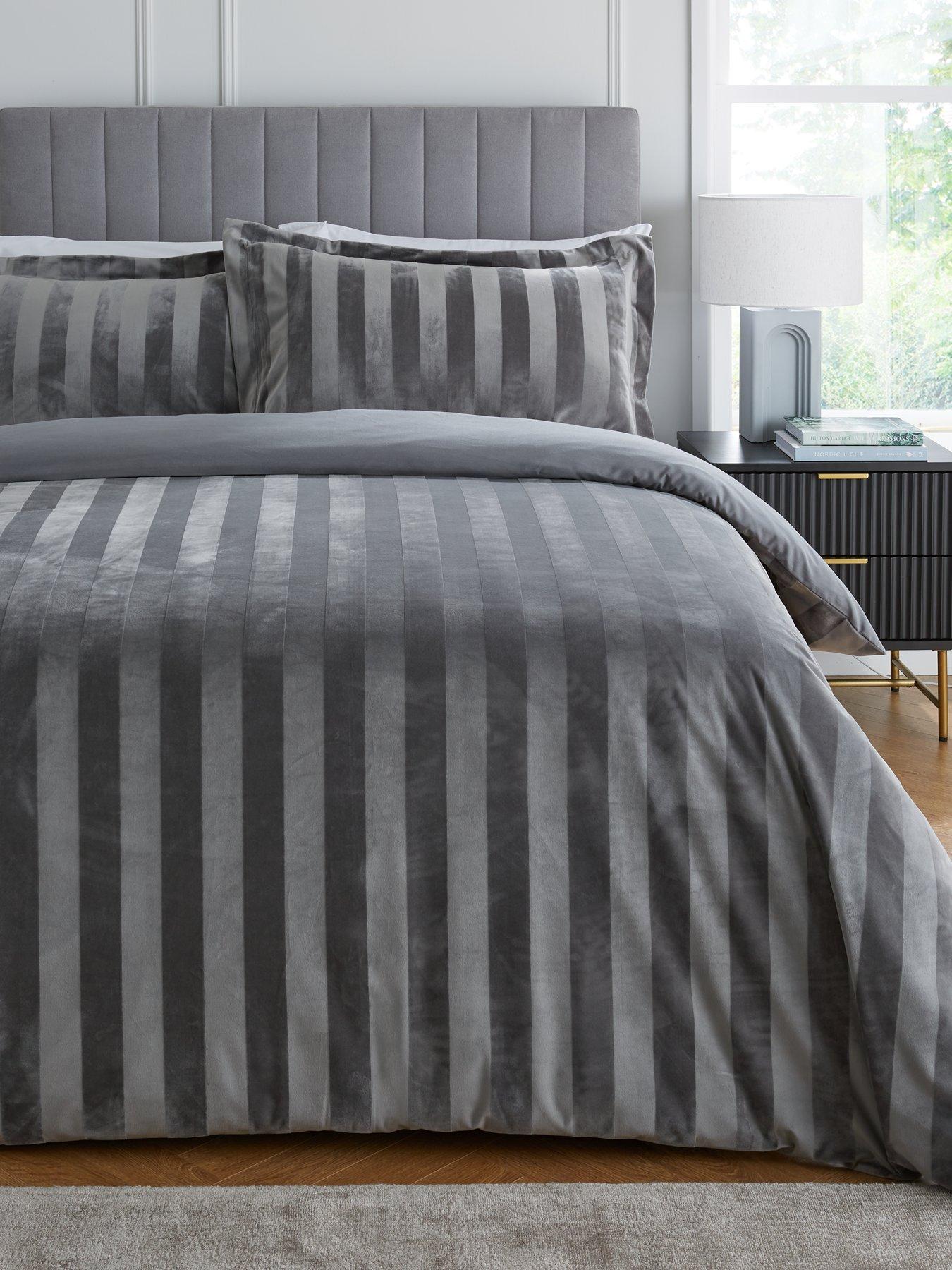 Very Home Luxe Velvet Stripe Duvet Cover Set - Silver