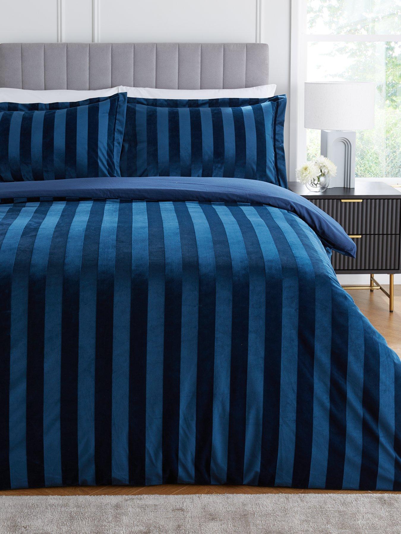 The Very Collection Luxe Velvet Stripe Duvet Cover Set in Navy