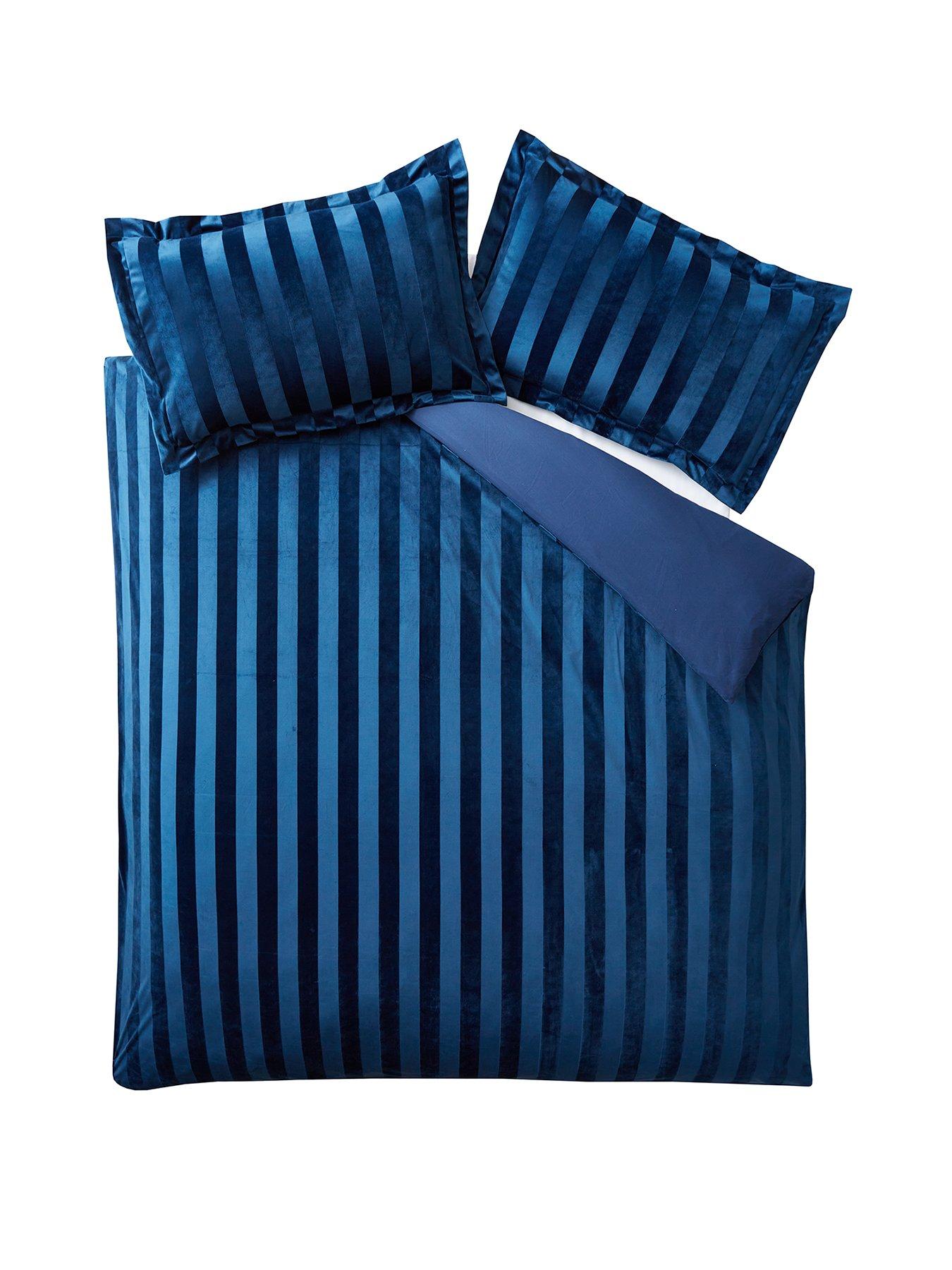 Image 2 of 6 of The Very Collection Luxe Velvet Stripe Duvet Cover Set in Navy
