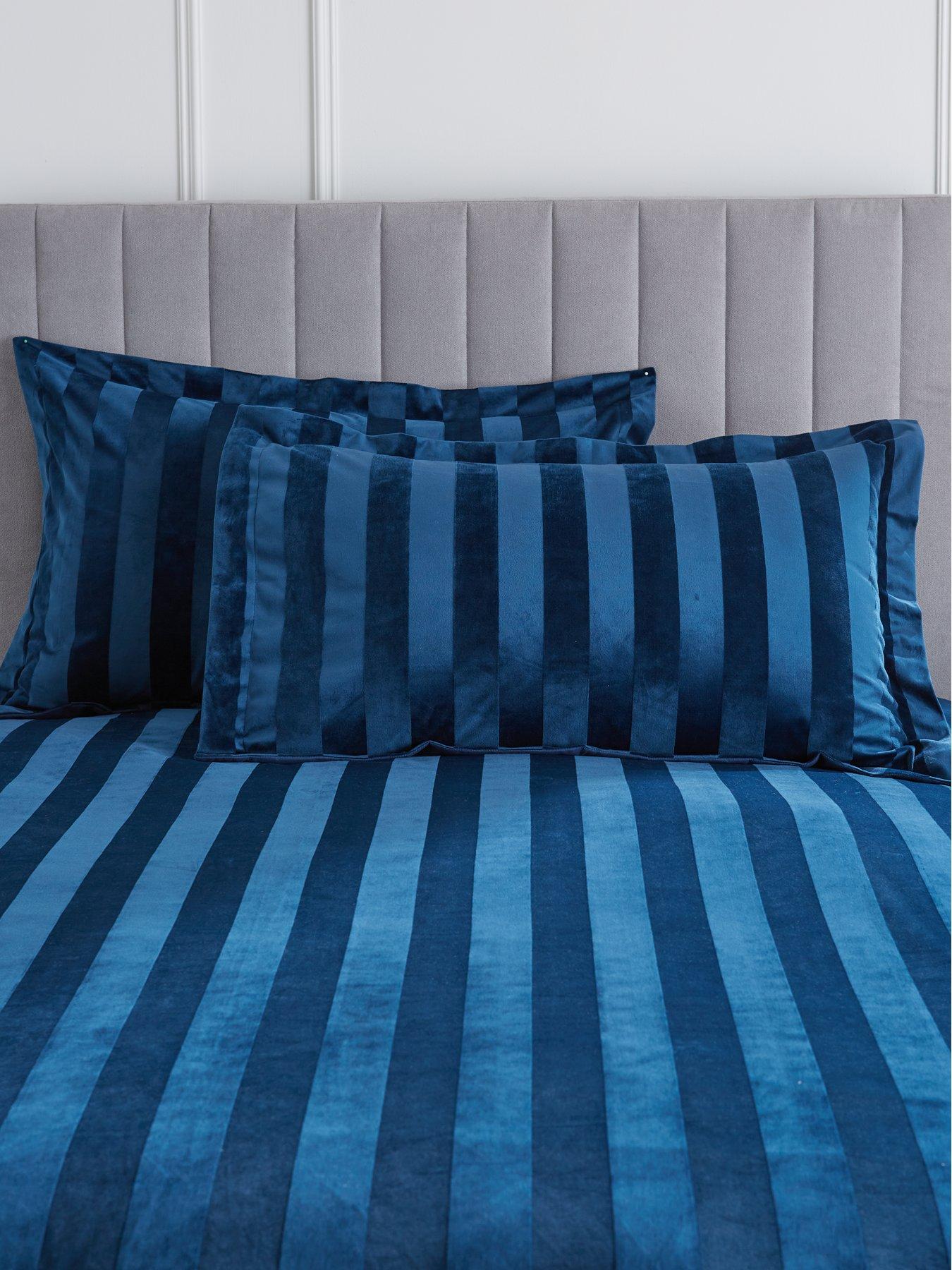 Image 4 of 6 of The Very Collection Luxe Velvet Stripe Duvet Cover Set in Navy