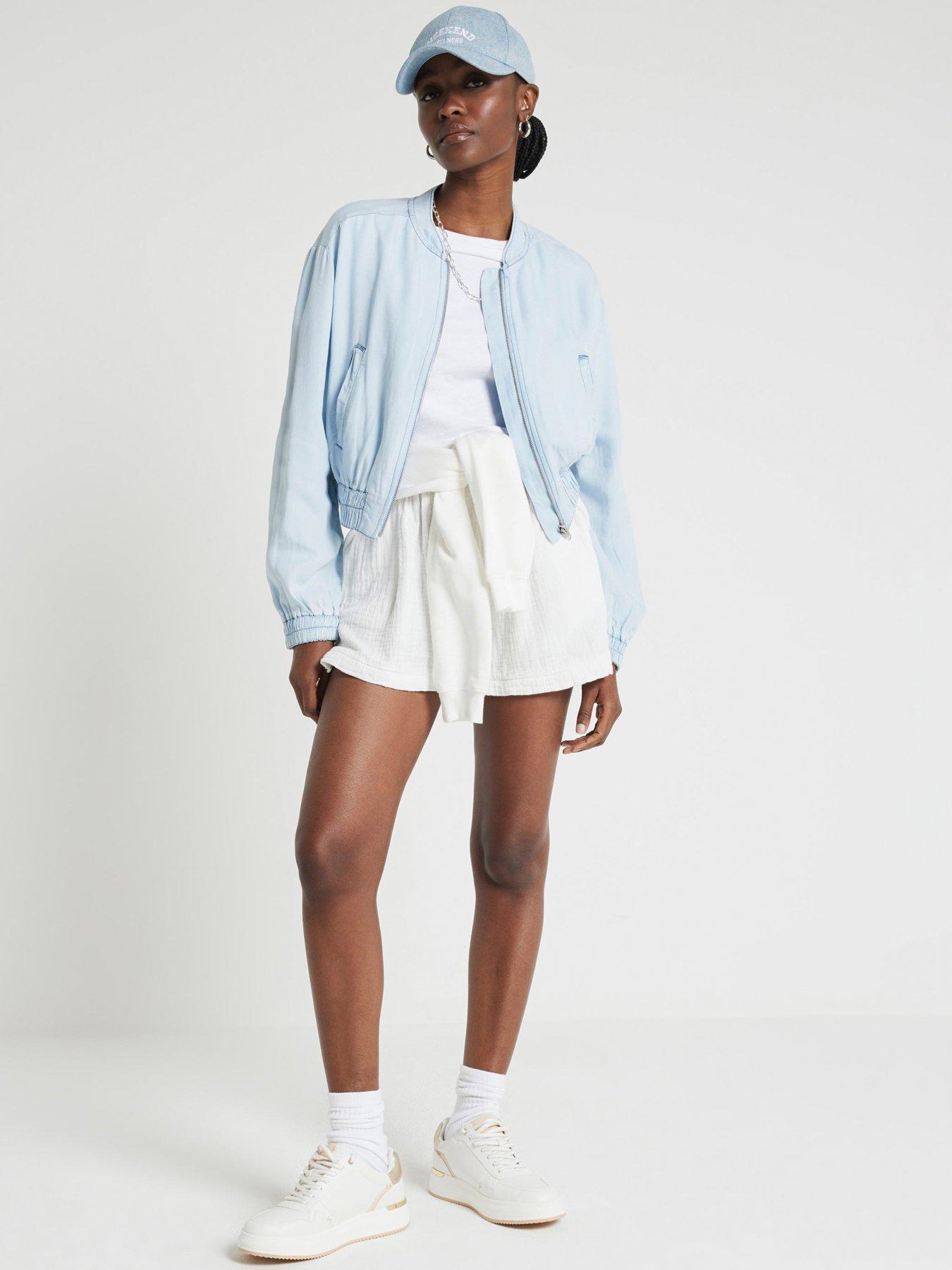 Image 1 of 5 of River Island Lyocell Bomber Jacket - Light Denim