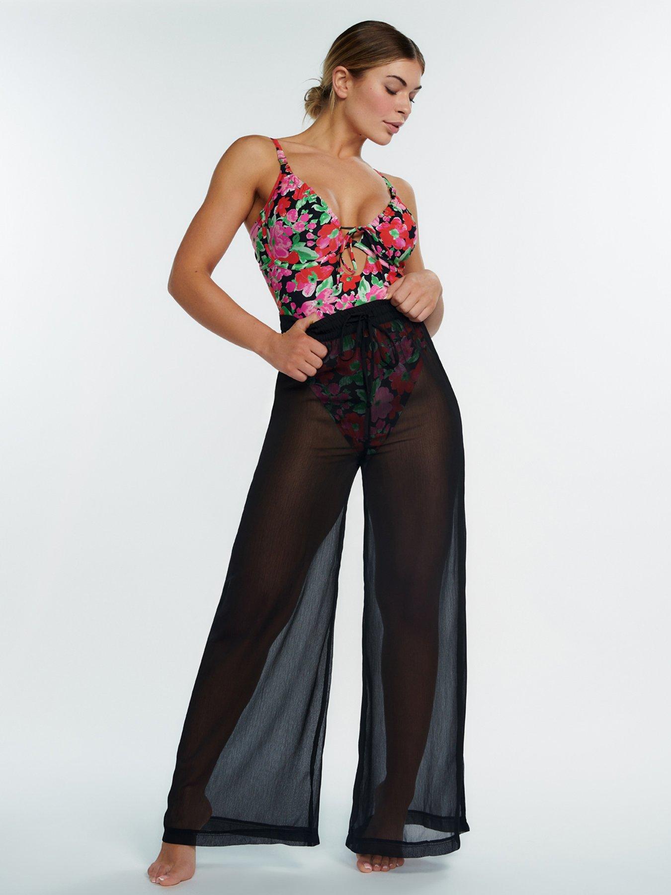 undefined Wide Leg Chiffon Trouser - Black
