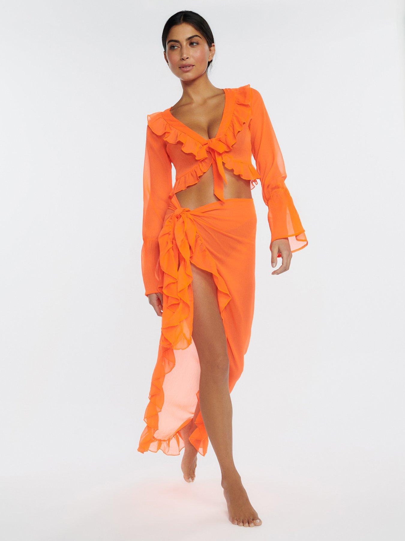 undefined Ruffle Chiffon Top - Orange