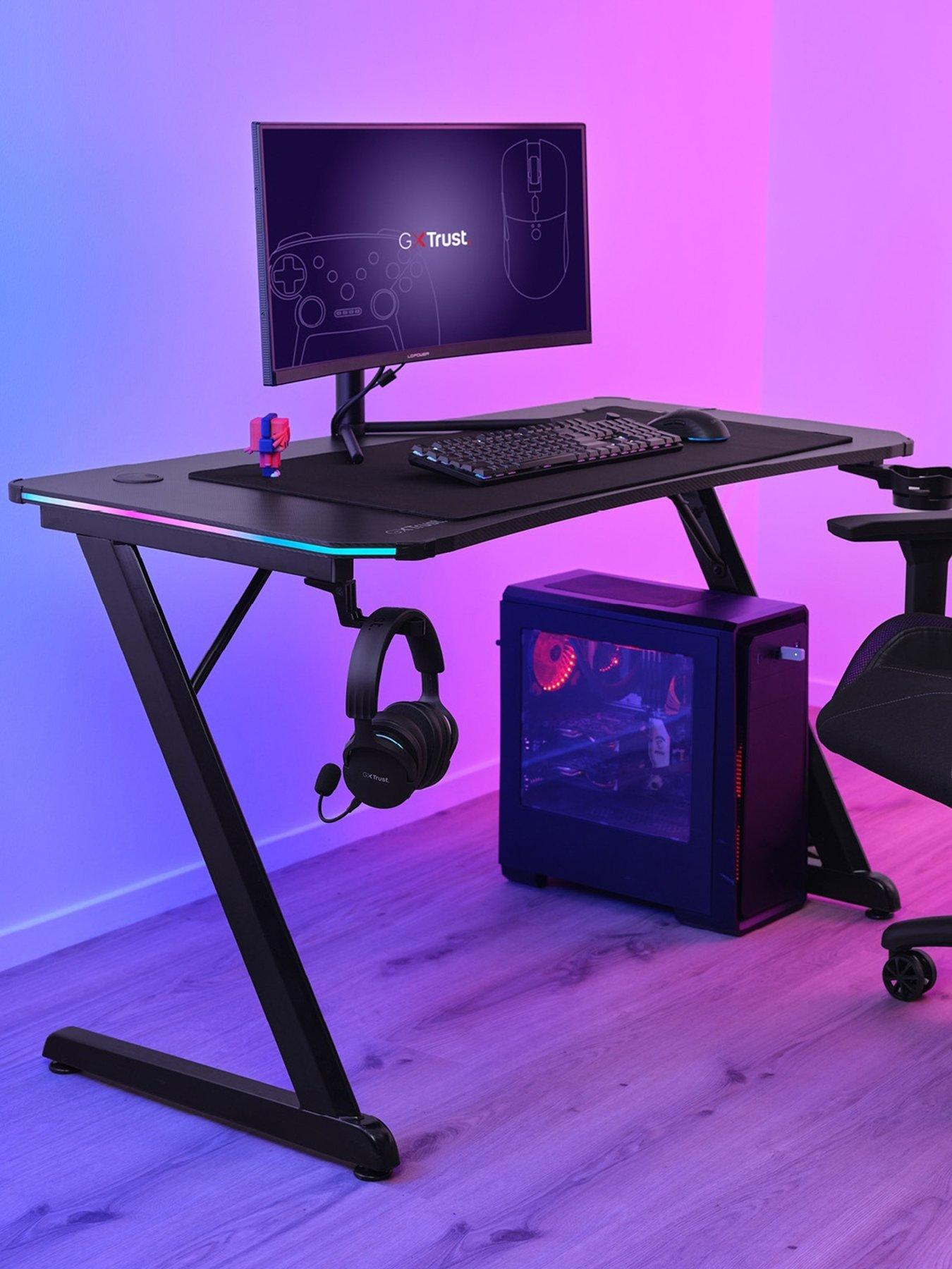 undefined GXT709 Luminus Black Gaming Desk with Adjustable RGB LED Lighting
