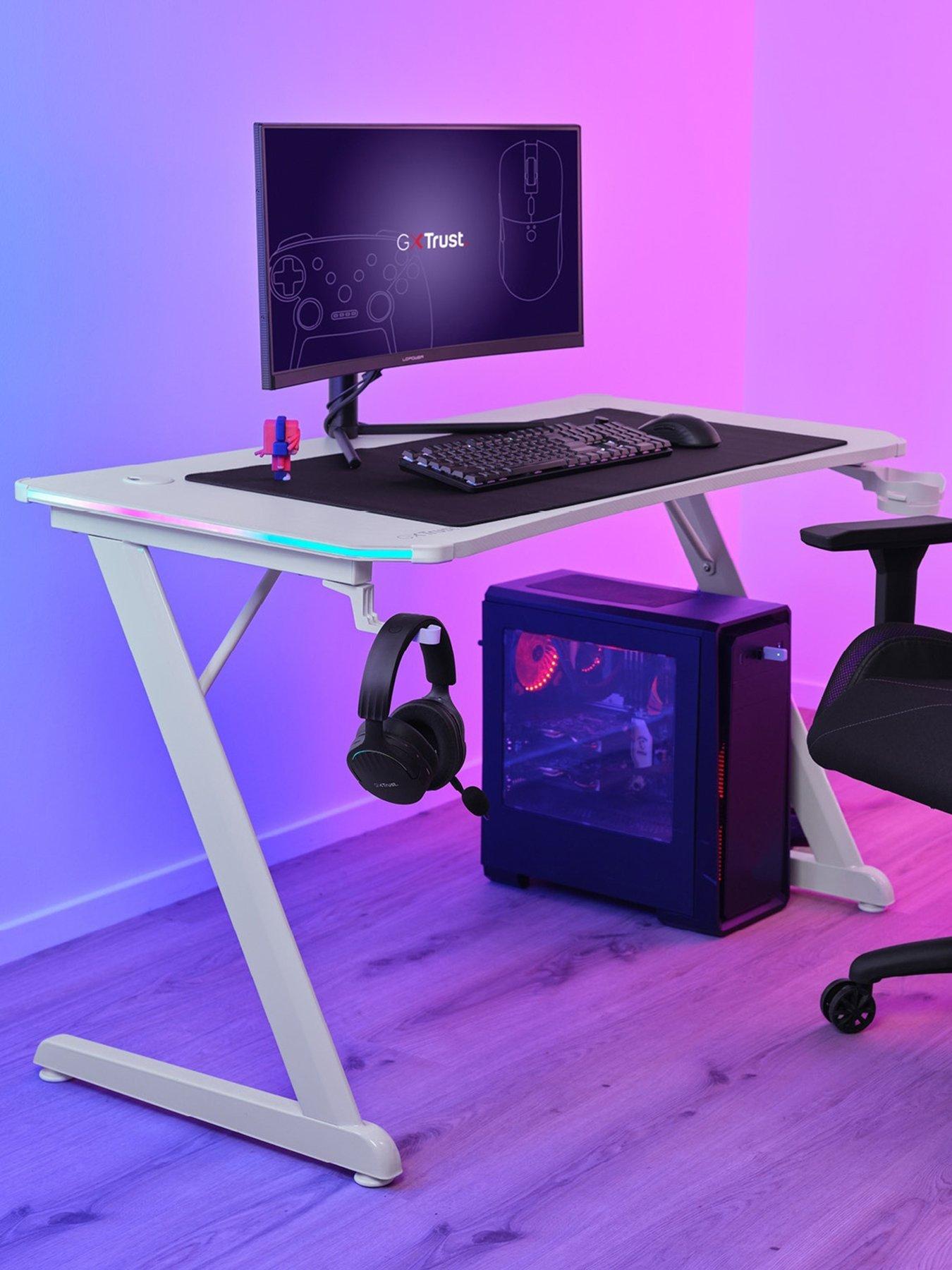 undefined GXT709W Luminus White Gaming Desk with Adjustable RGB LED Lighting