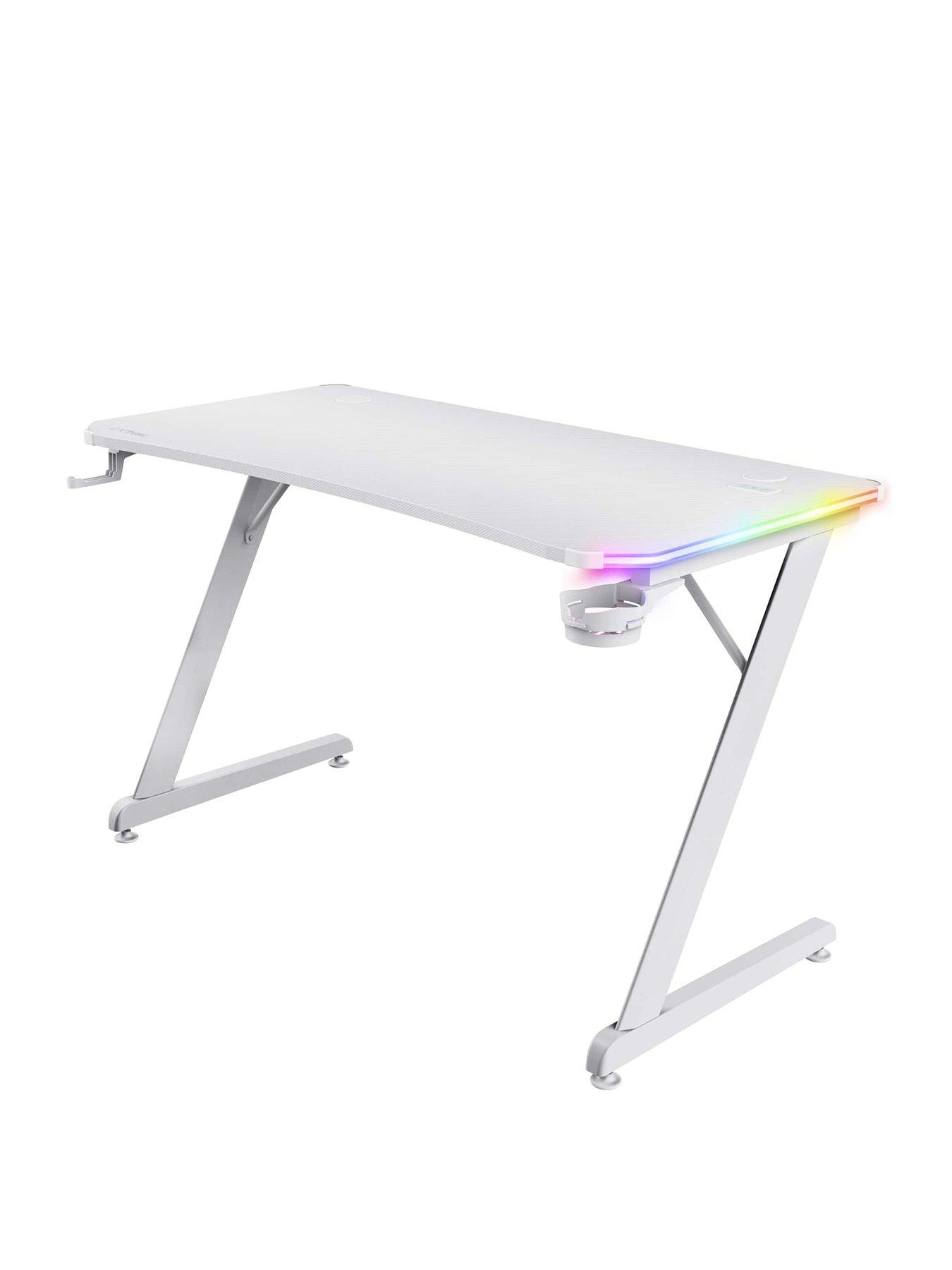 undefined GXT709W Luminus White Gaming Desk with Adjustable RGB LED Lighting