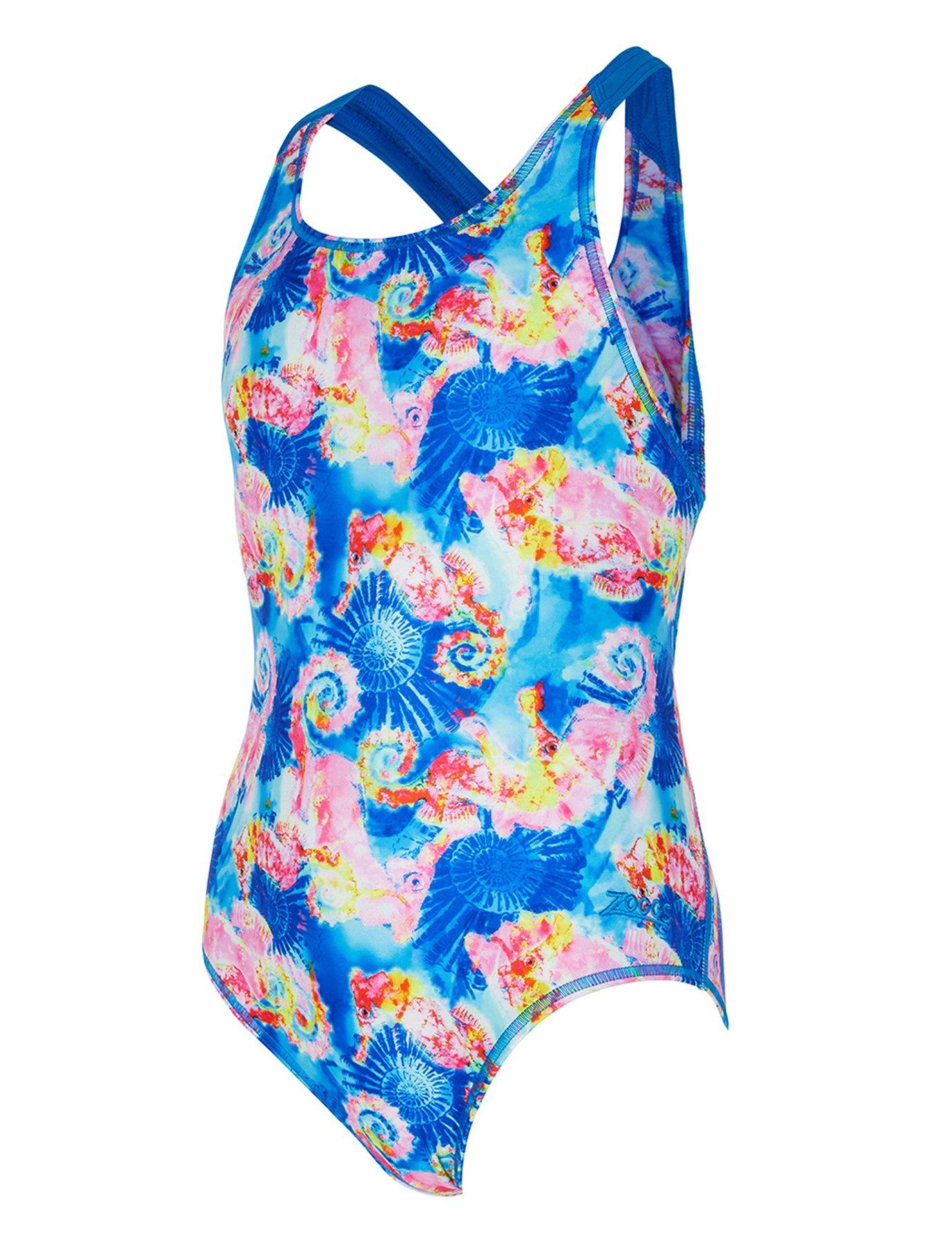 Zoggs Aqua Pony Flyback Girls Swimsuit-blue