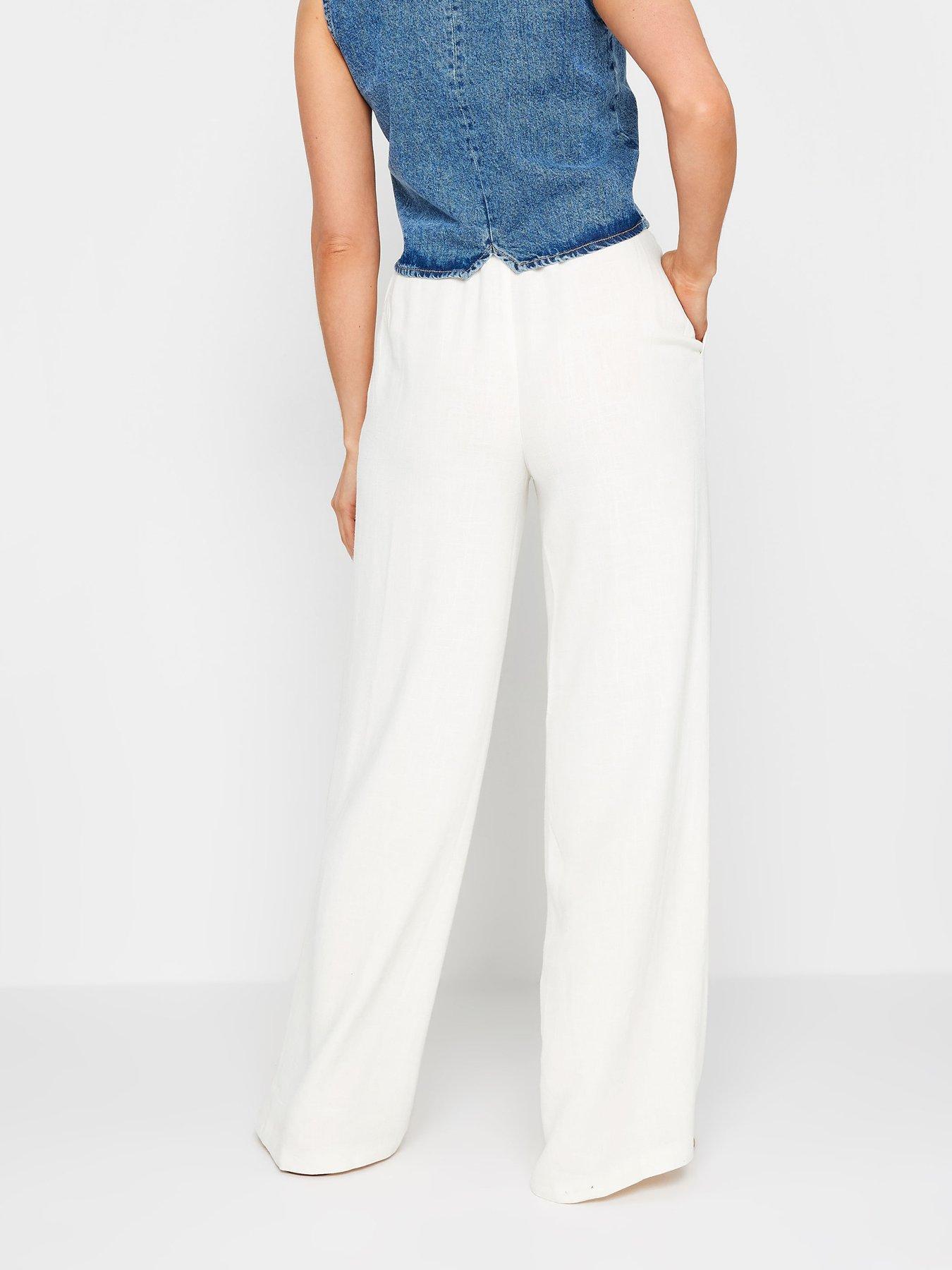  image of long-tall-sally-sand-linen-tie-waist-trousers-white