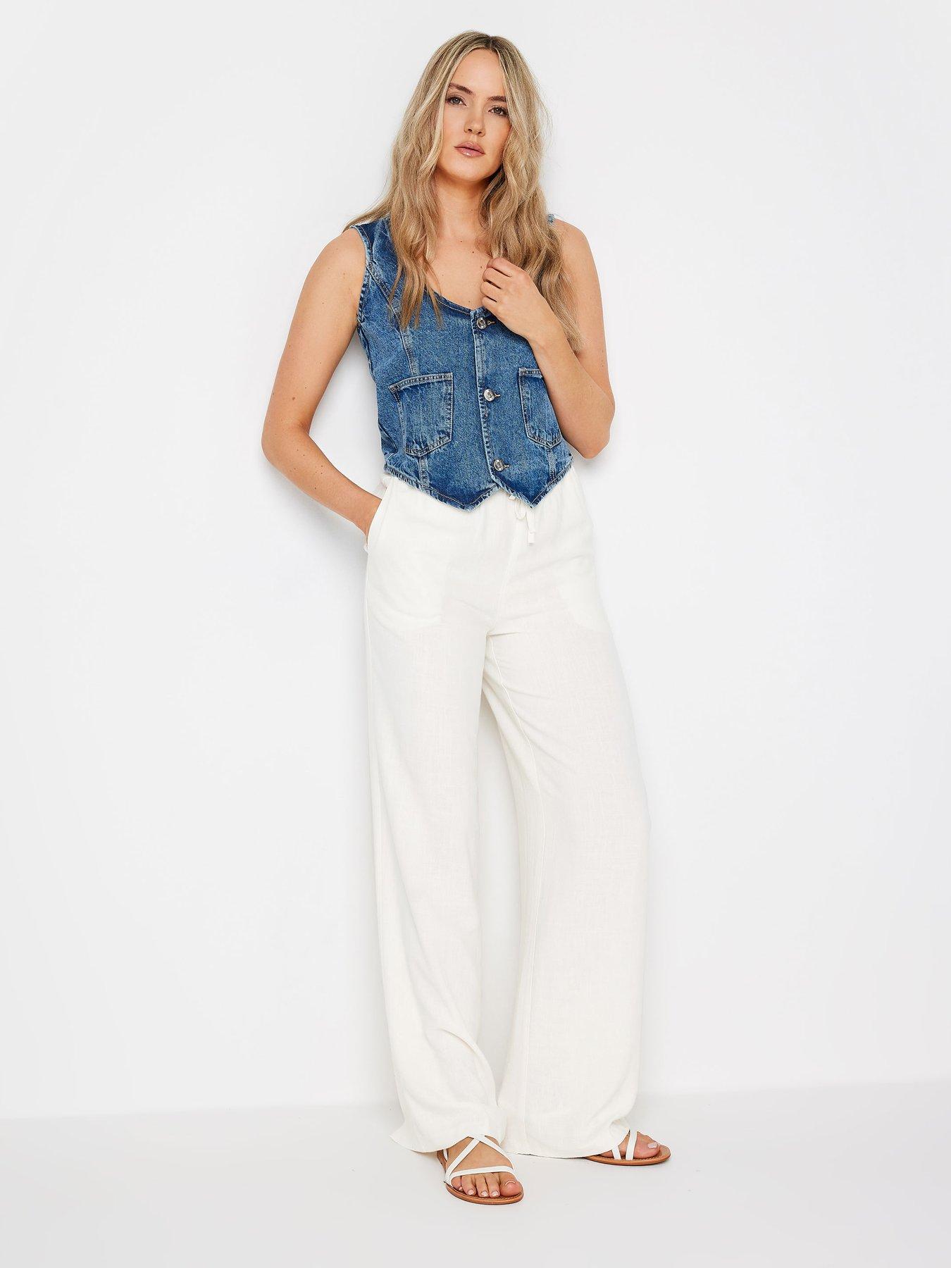  image of long-tall-sally-sand-linen-tie-waist-trousers-white