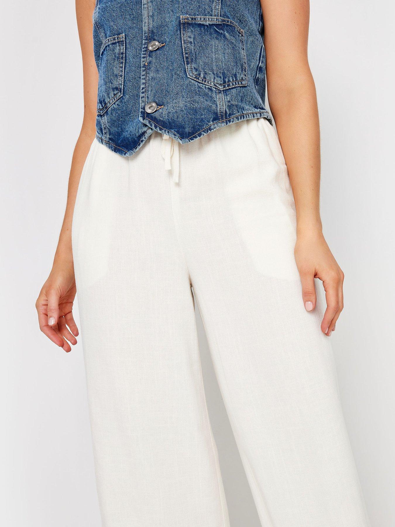  image of long-tall-sally-sand-linen-tie-waist-trousers-white