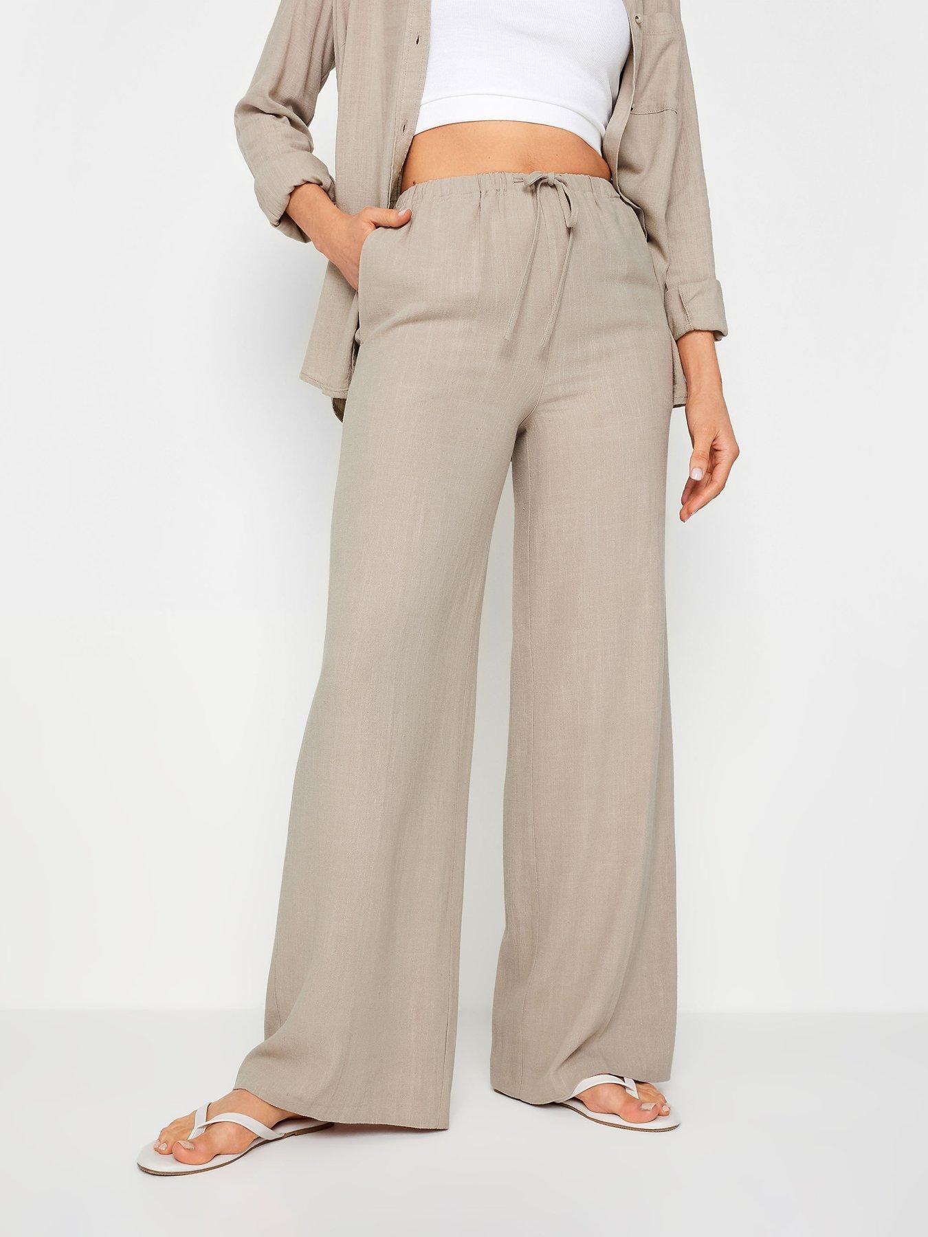 undefined Tall Stone Sand Linen Tie Waist Trouser