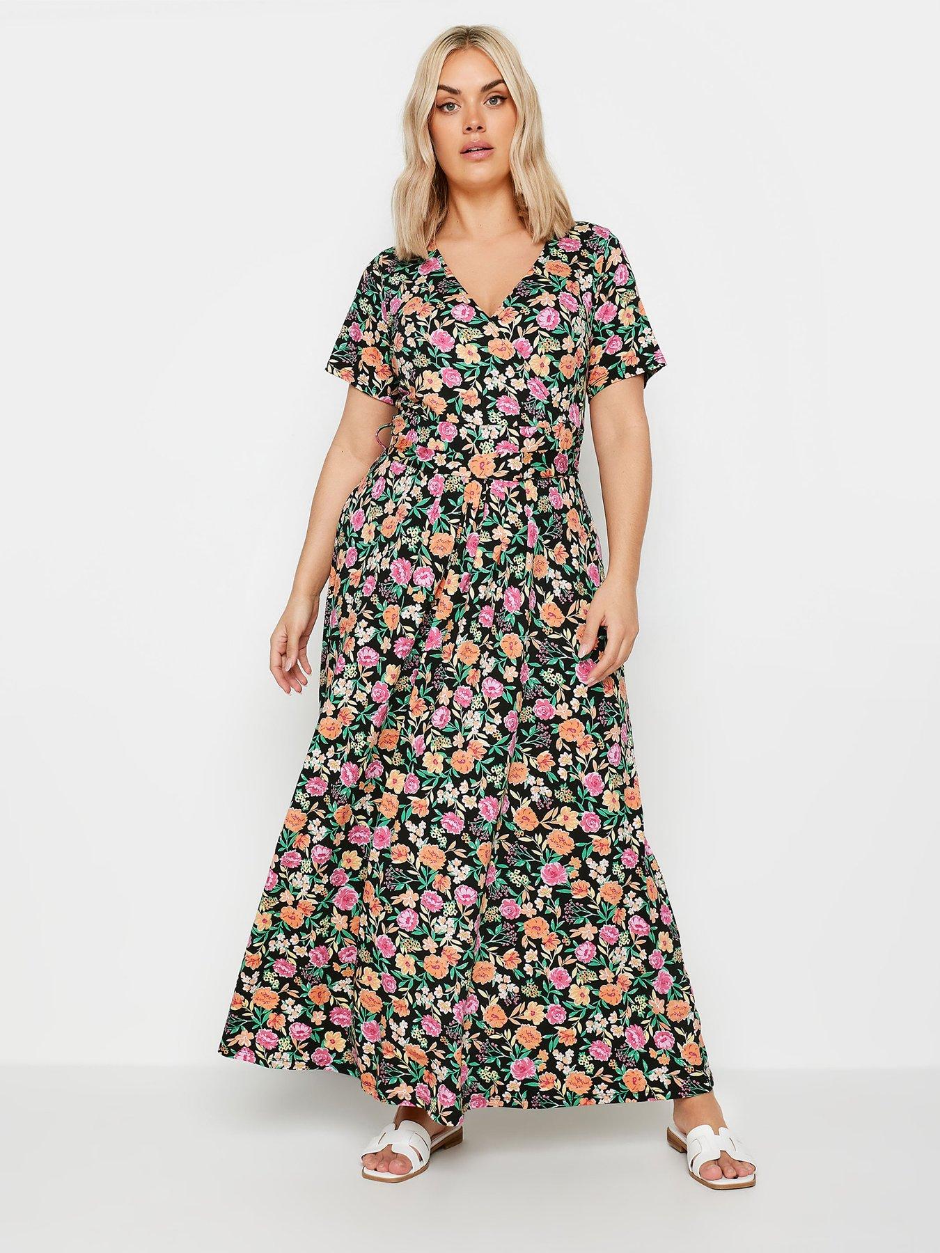 undefined Curve Floral Wrap Dress - Black
