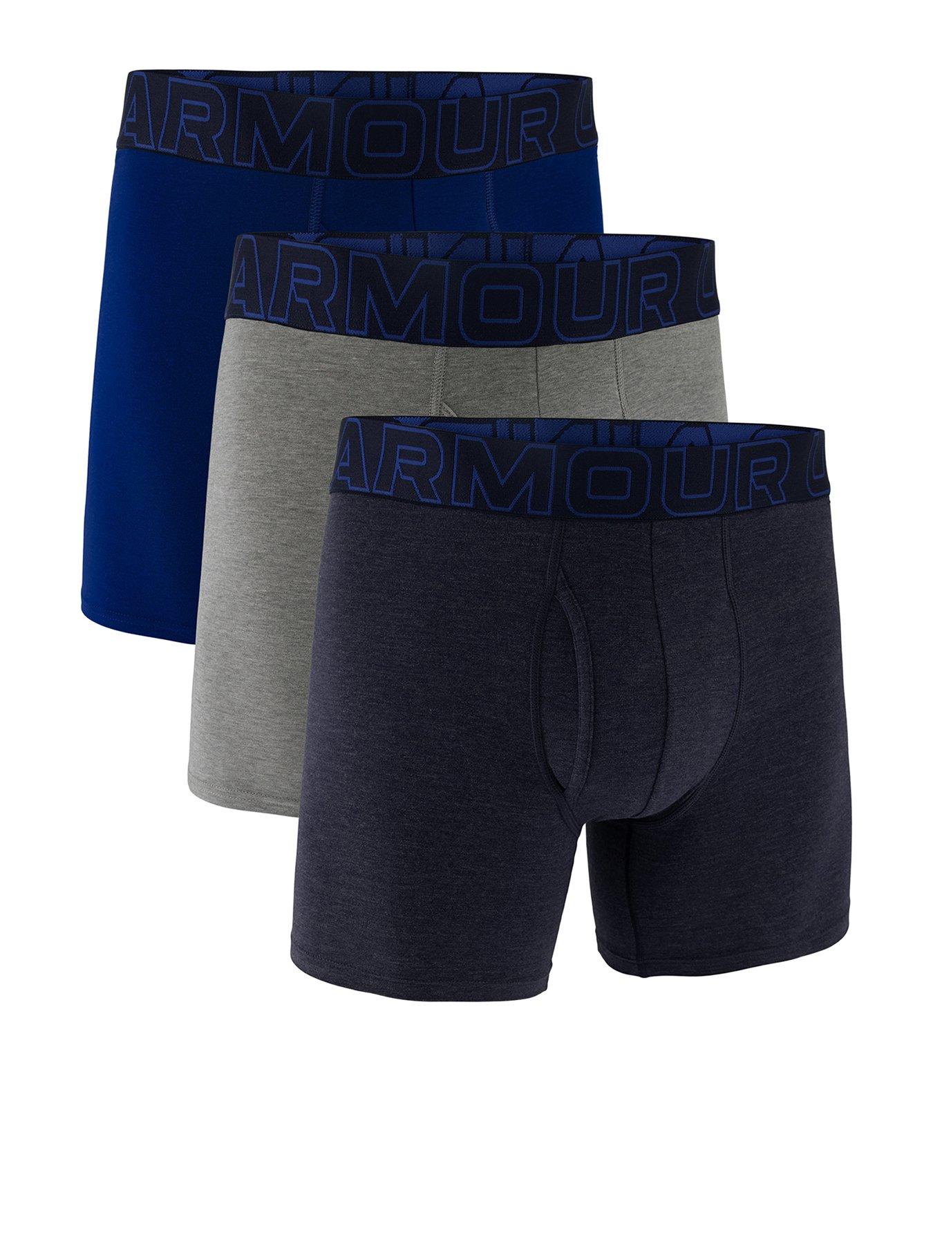 UNDER ARMOUR 3 Pack of Men's 6 Inch Performance Cotton Solid Boxers - Blue/Grey/Navy