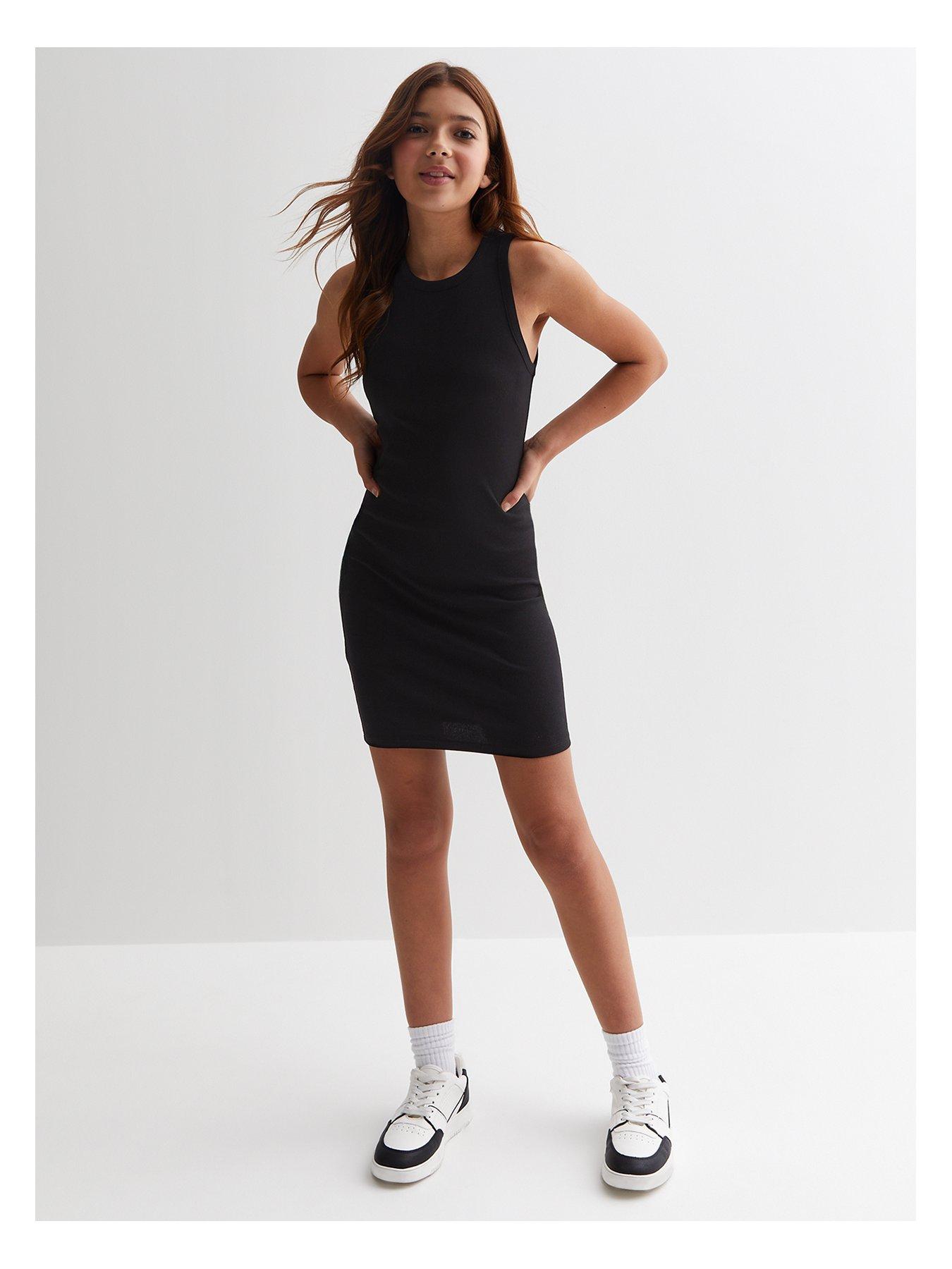 New Look 915 Girls Black Ribbed Racer Dress Littlewoods