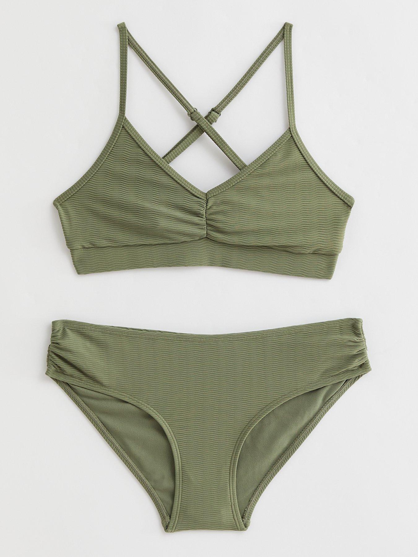 Girls Khaki Textured Bikini Set