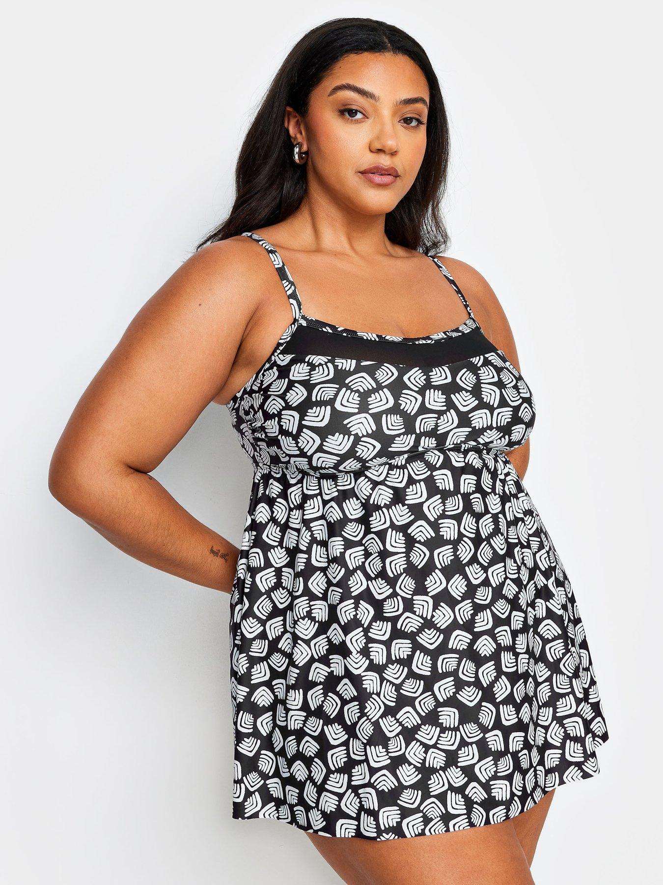 undefined Curve Mini Geometric Mesh Swim Dress - Black