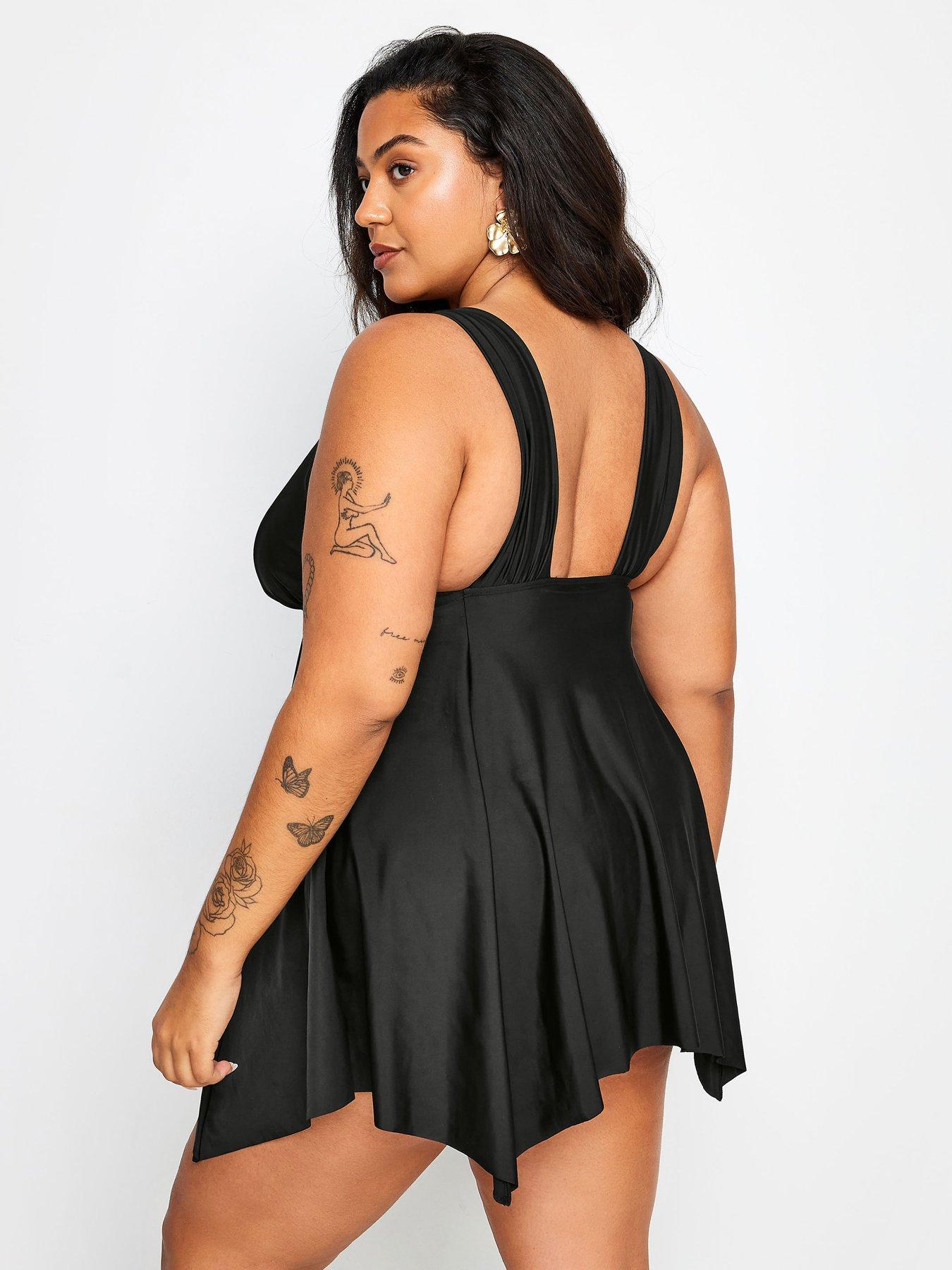 Image 2 of 4 of Yours Curve Knotted Strap Hanky Swim Dress - Black