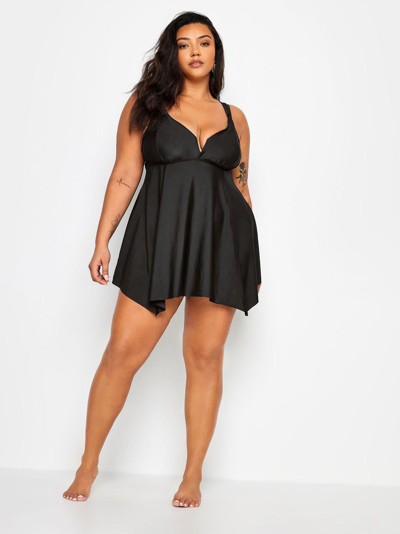 Image 3 of 4 of Yours Curve Knotted Strap Hanky Swim Dress - Black