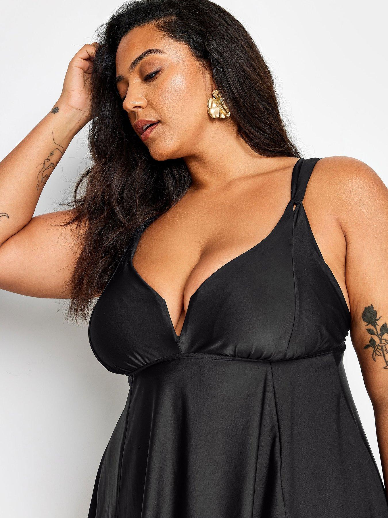 Image 4 of 4 of Yours Curve Knotted Strap Hanky Swim Dress - Black