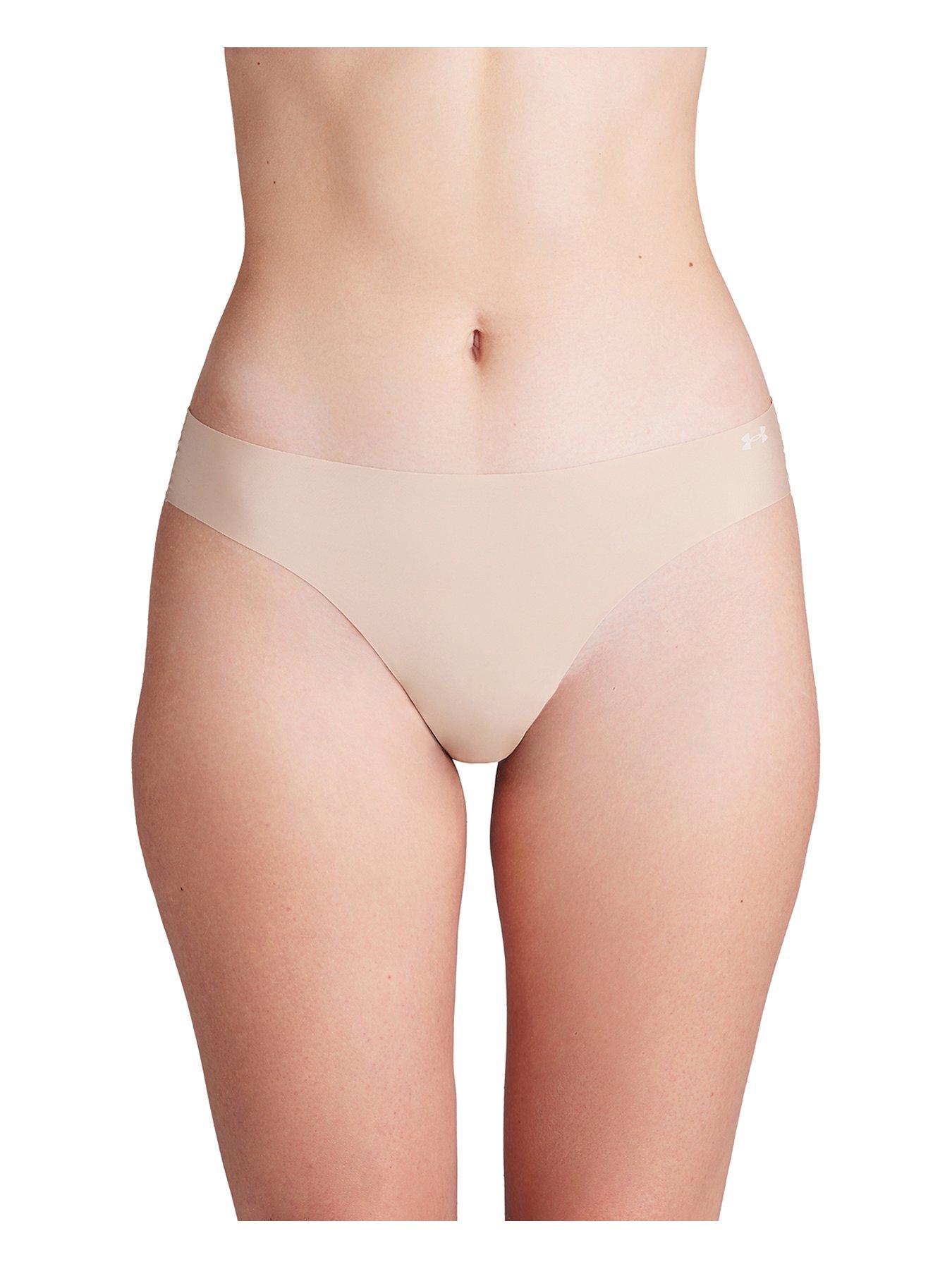  image of under-armour-womens-pure-stretch-no-show-3pk-solid-colour-thong-nude