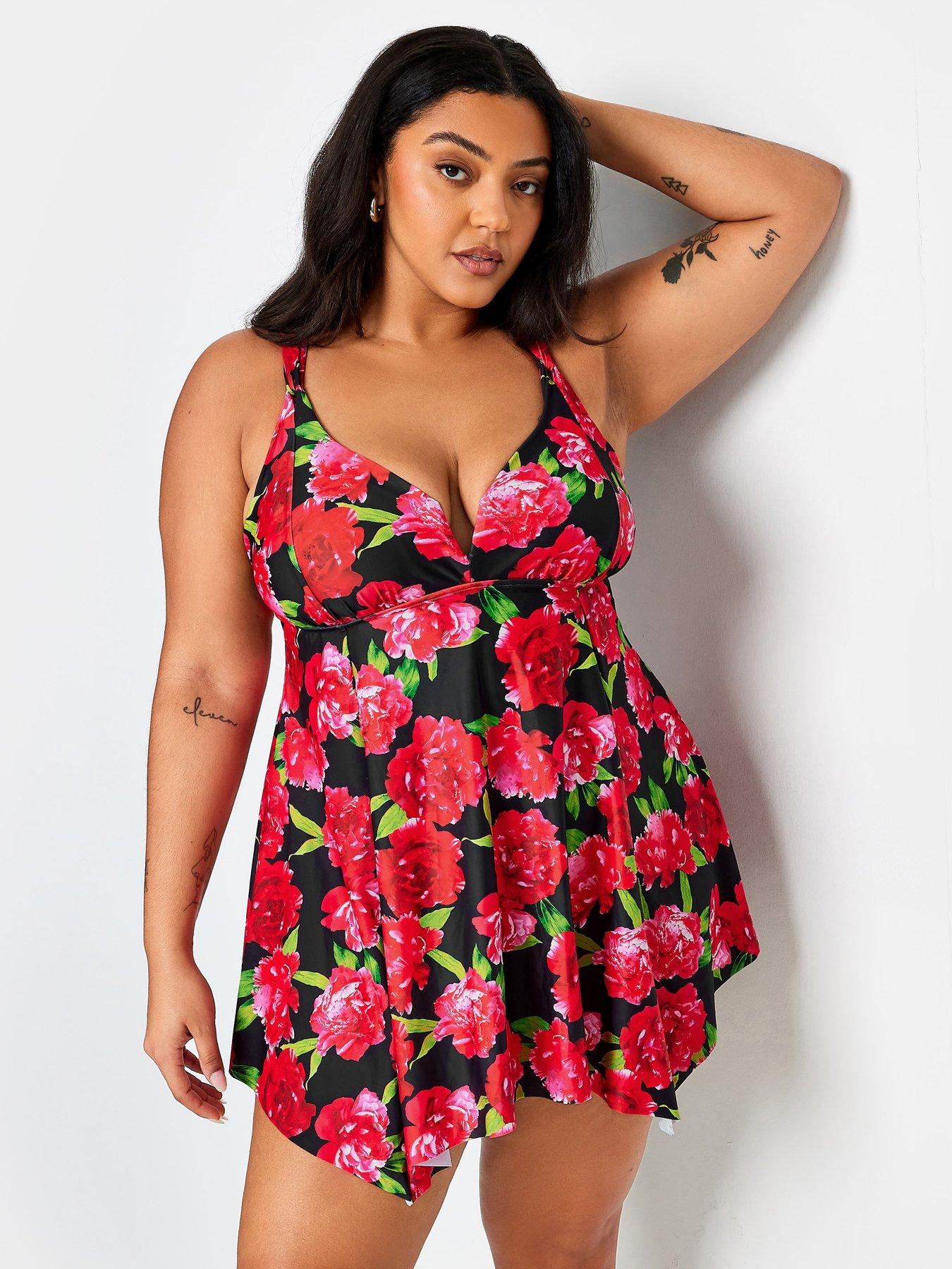undefined Curve Exotic Floral Hanky Swim Dress