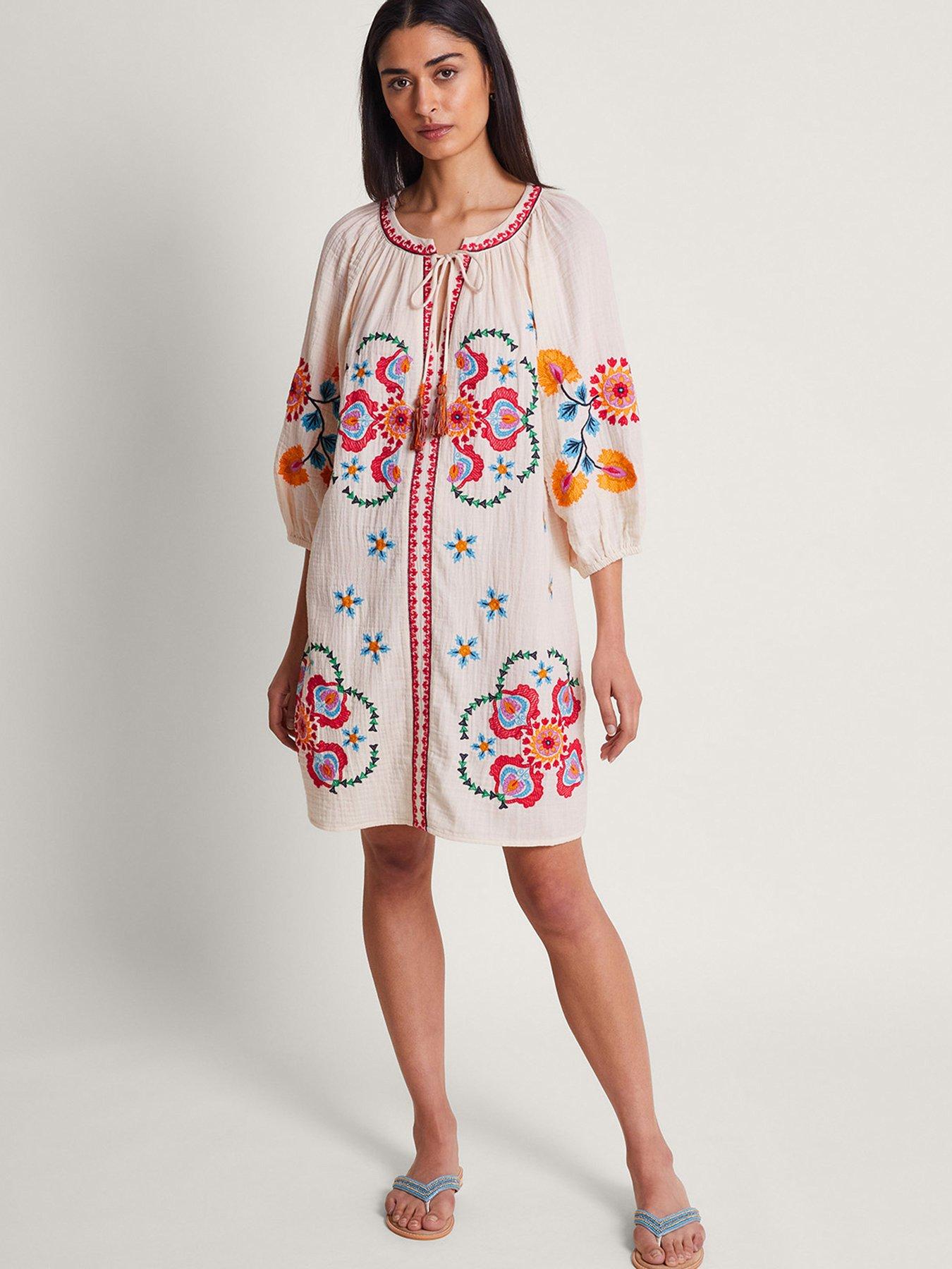 Monsoon Opal Embroidered Kaftan Ivory | Littlewoods