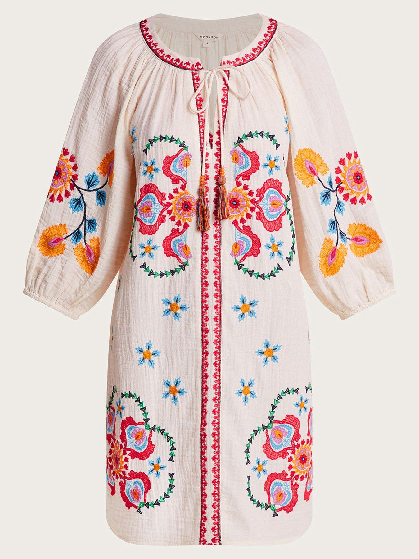sachin and babi light blue dress Women Kaftan Dress Rhinestones Pearls Embroidered Print Dress Islamic Robes  Prayer Dress Full Length Kaftan Dress White M main image 0