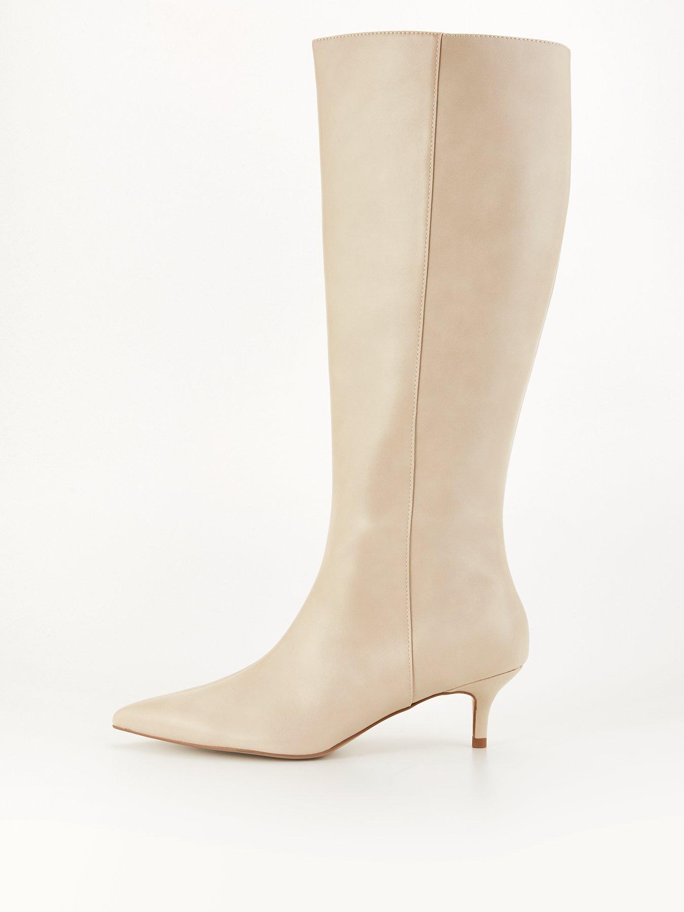 undefined Kitten Heel Straight Leg Knee Boot - Cream