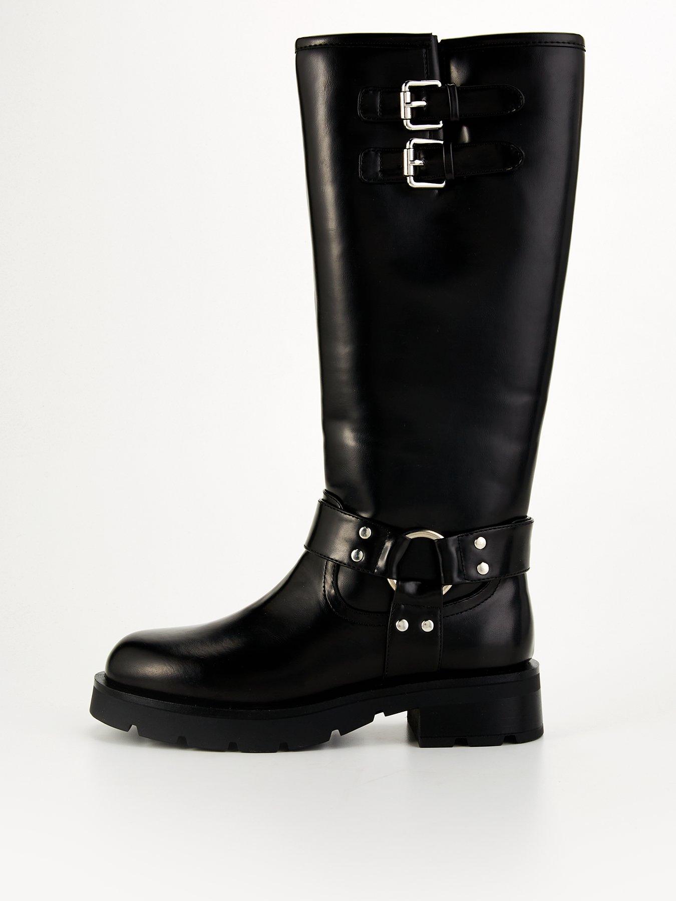 V by Very Knee High Biker Boot Black Littlewoods - Main Image