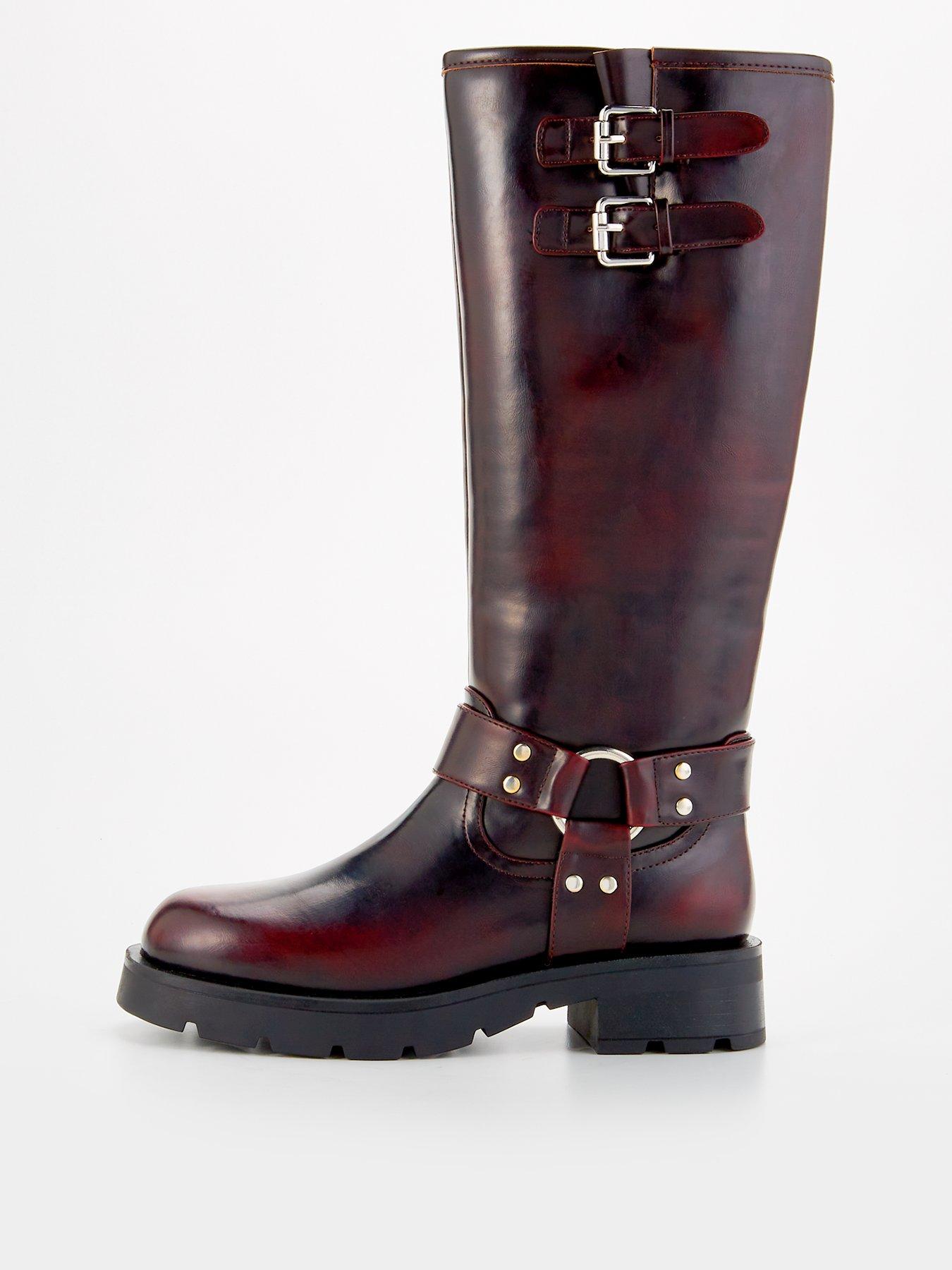 undefined Knee High Biker Boot - Burgundy