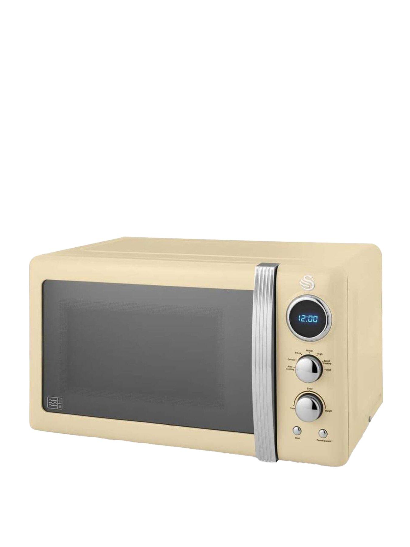 Swan SM22030LCN Retro LED Digital Microwave with Glass Turntable, 5 Power levels  &  Defrost Setting, 20L, 800W, Cream