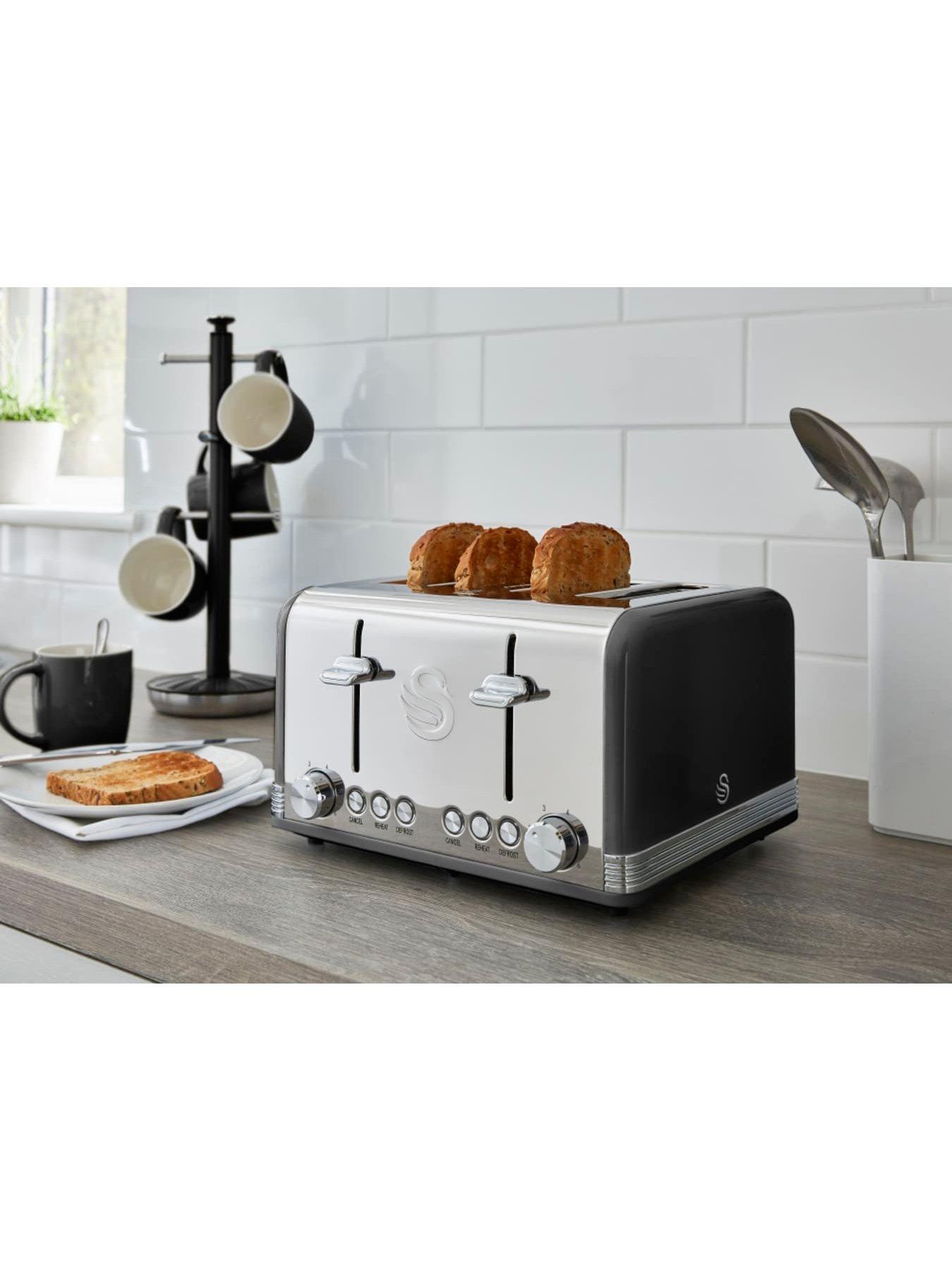  image of swan-st19020bn-retro-4-slice-toaster-with-defrostreheatcancel-functions-cord-storage-1600w-black