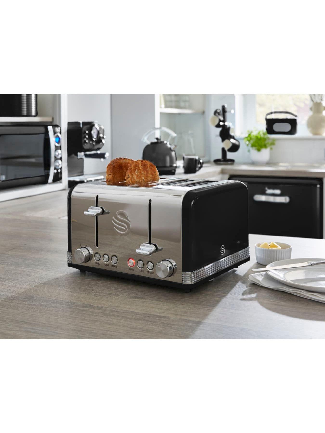  image of swan-st19020bn-retro-4-slice-toaster-with-defrostreheatcancel-functions-cord-storage-1600w-black