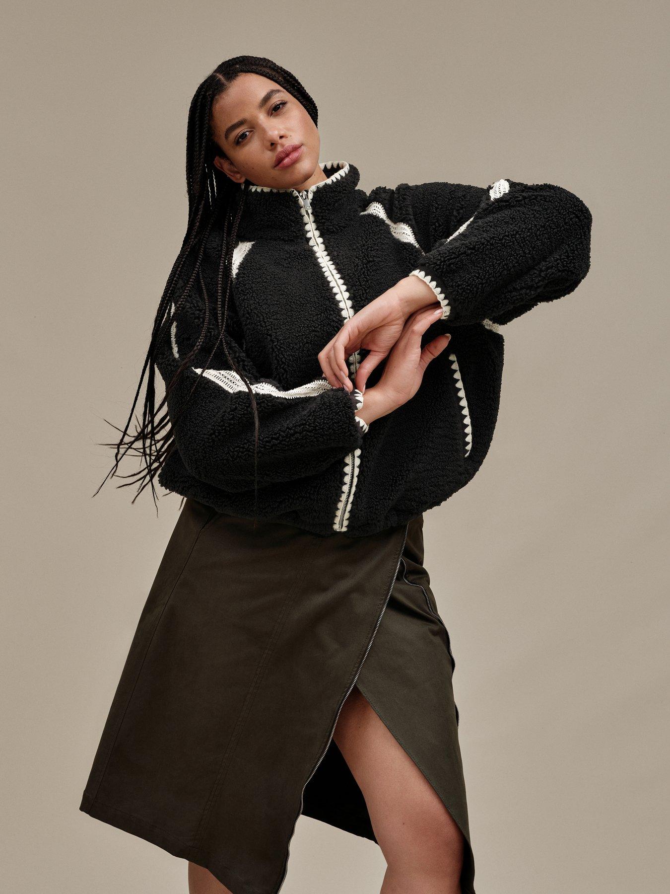 undefined W Nikia Crochet Fluff Jacket - Black