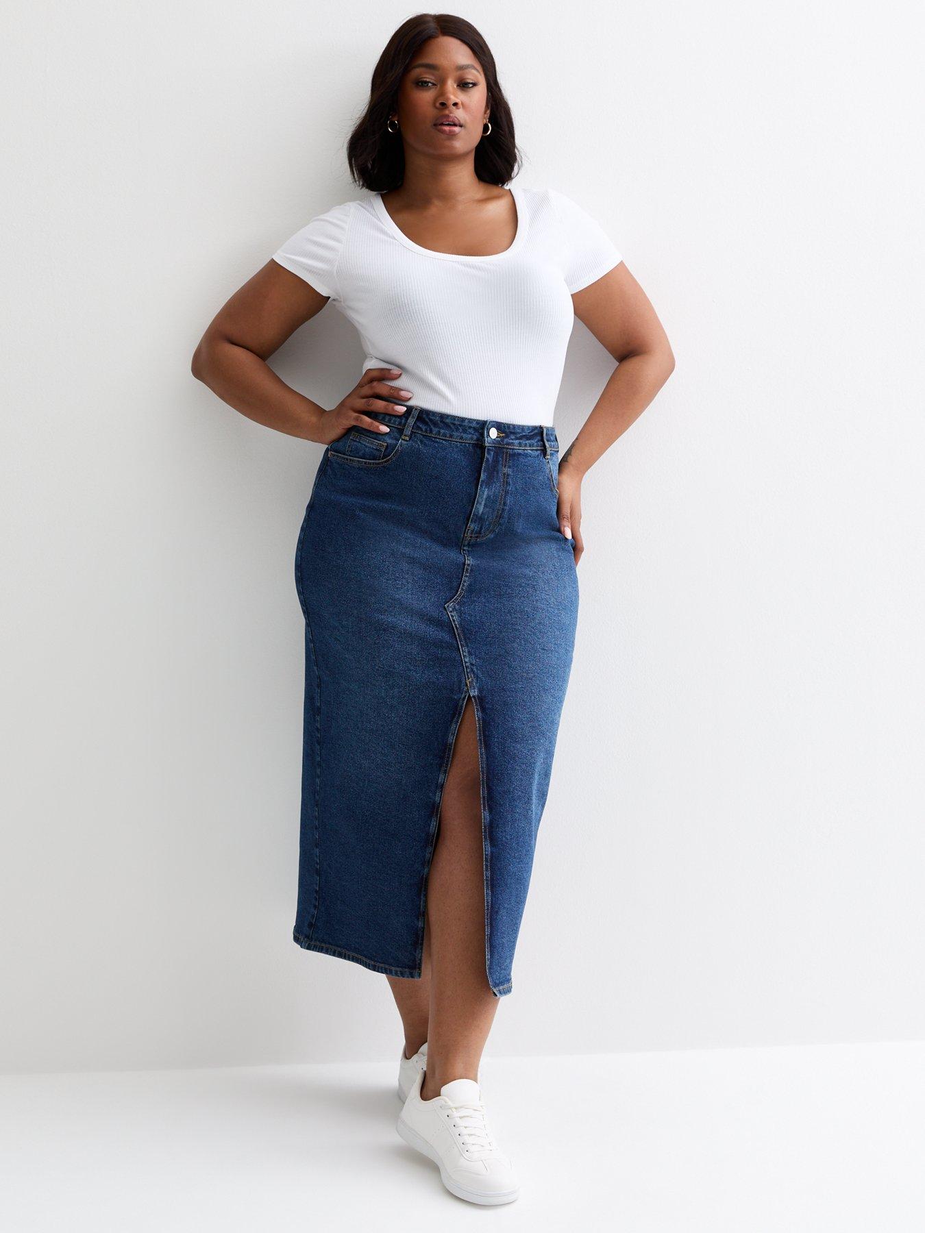undefined Curves Blue Denim Midi Skirt
