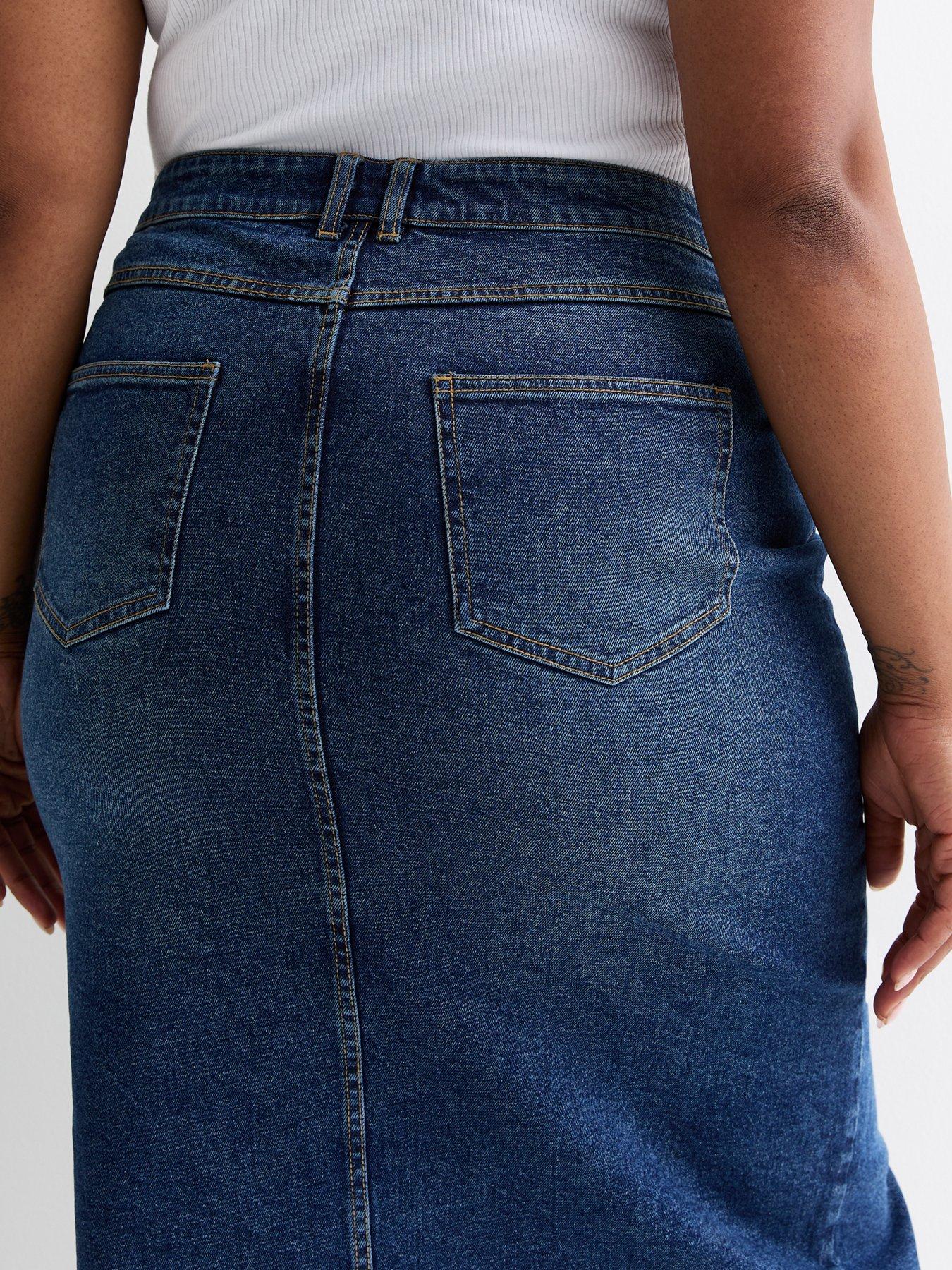Image 5 of 5 of New Look Curves Blue Denim Midi Skirt
