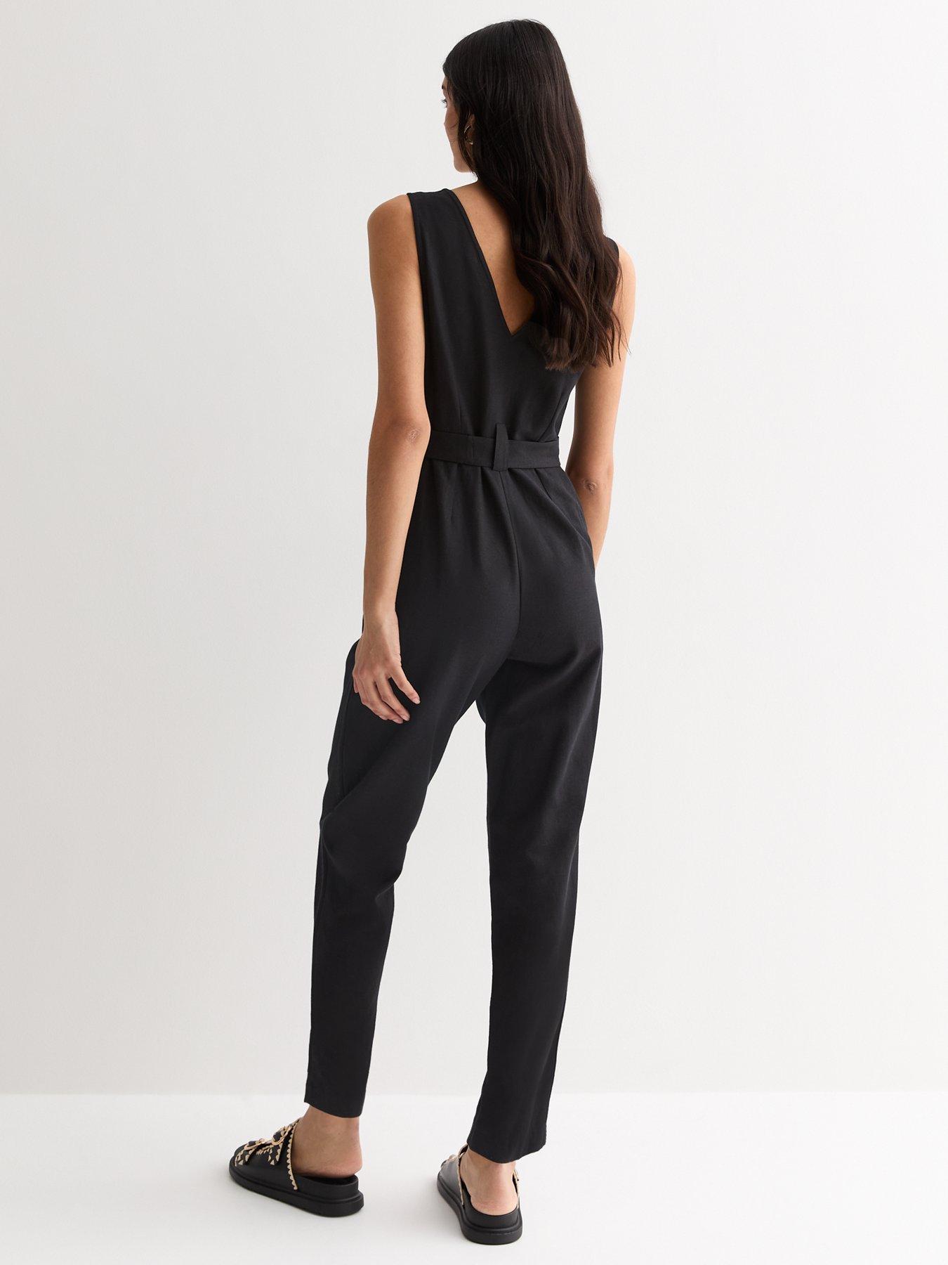 Image 2 of 4 of New Look Black Sleeveless Button Through Jumpsuit