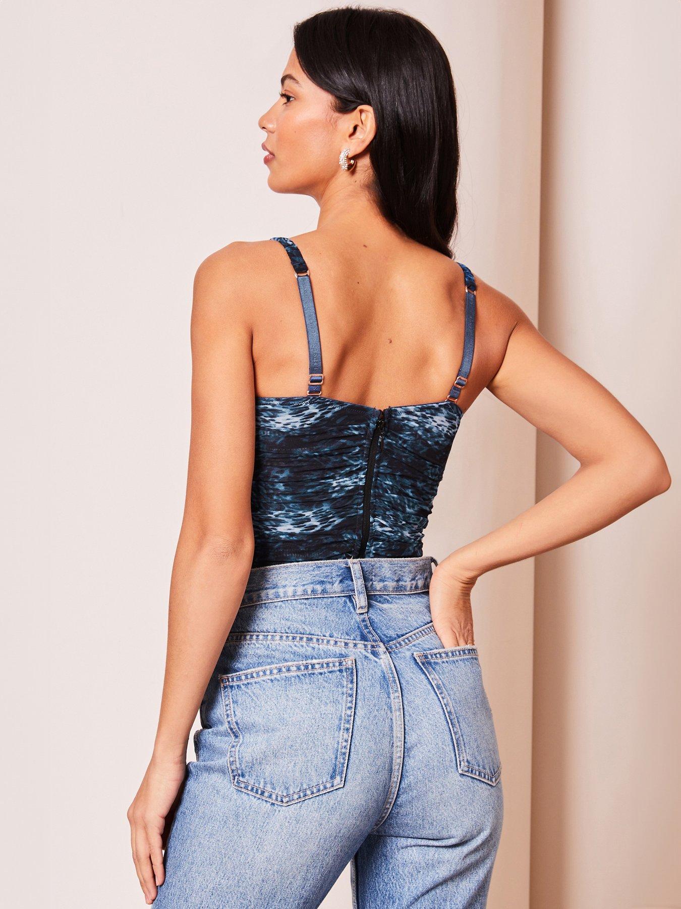  image of lipsy-leopard-mesh-corset-navy
