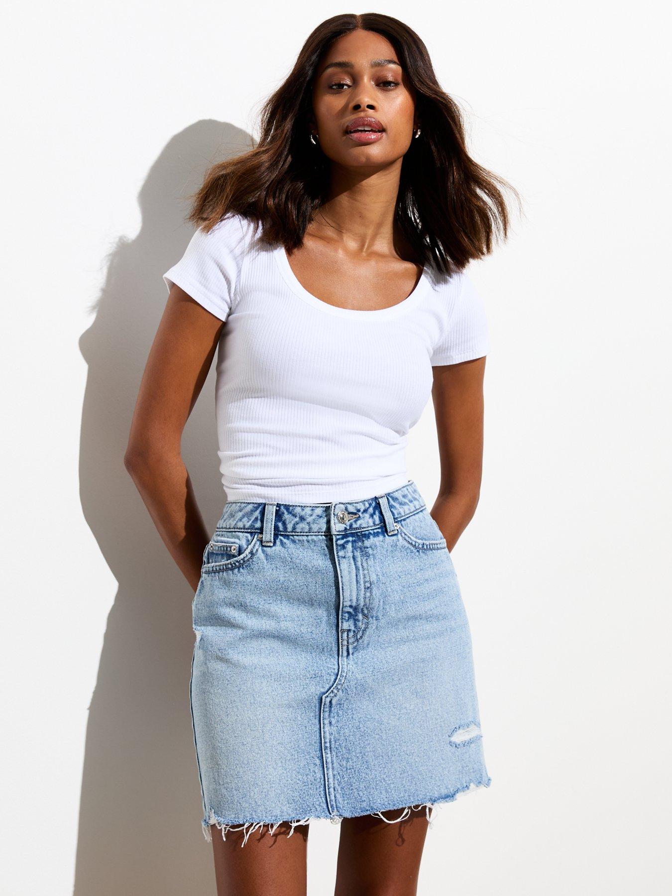 New Look Denim Raw Hem A line Mini Skirt Pale Blue littlewoods