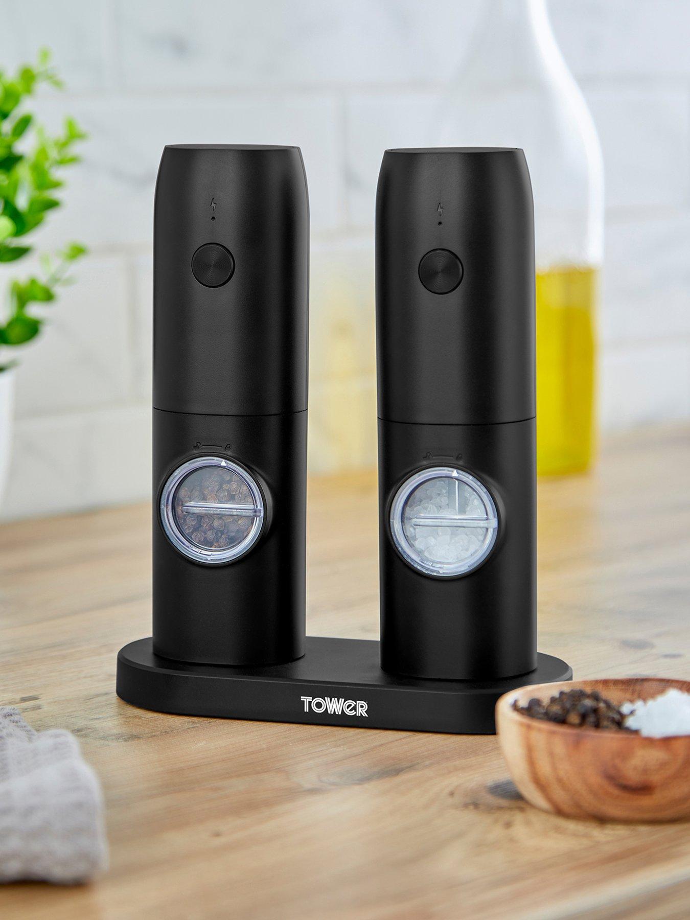 Tower Rechargeable Salt and Pepper Mills in Black