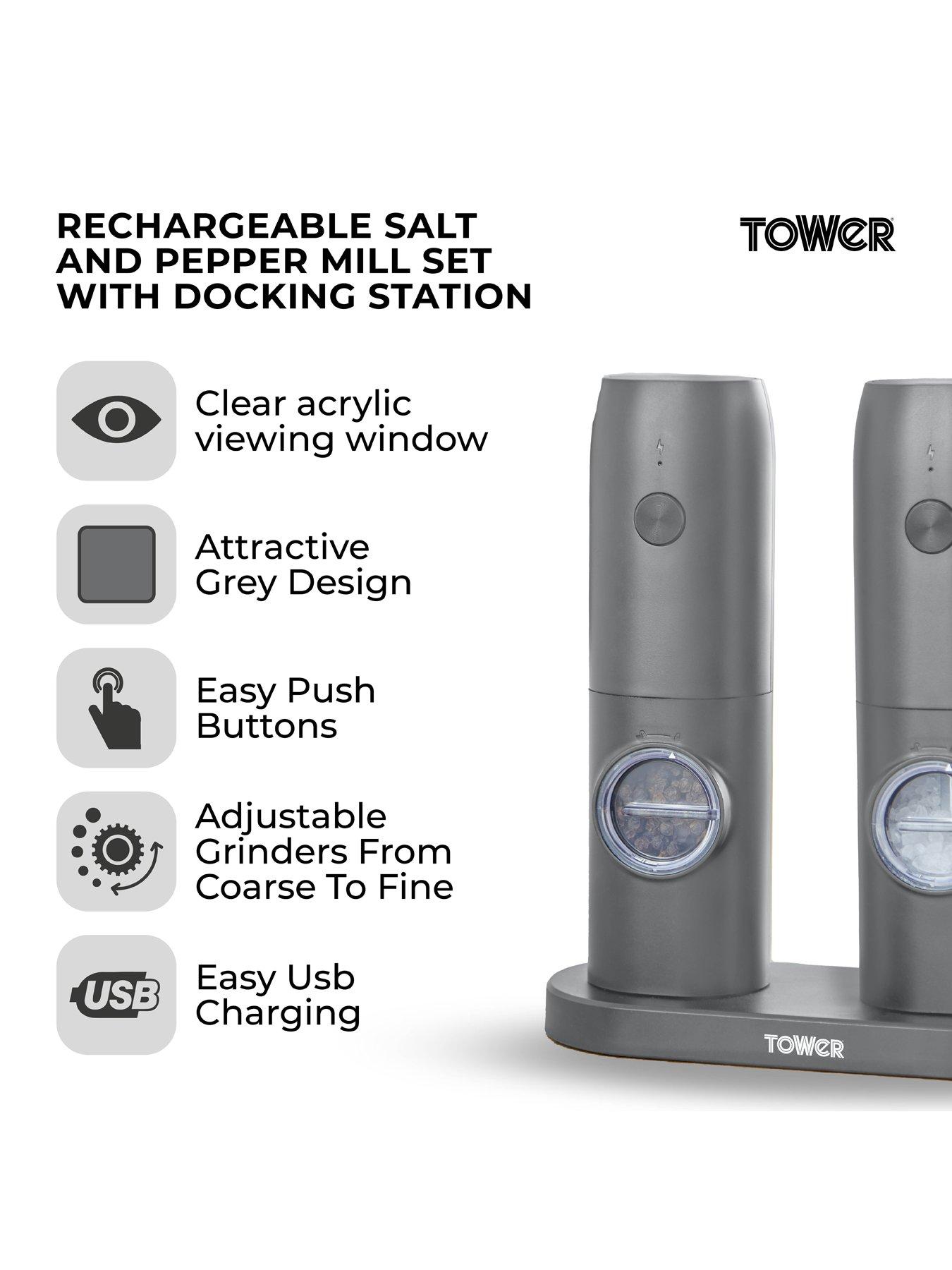 Image 2 of 6 of Tower Rechargeable Salt and Pepper Mills in Grey