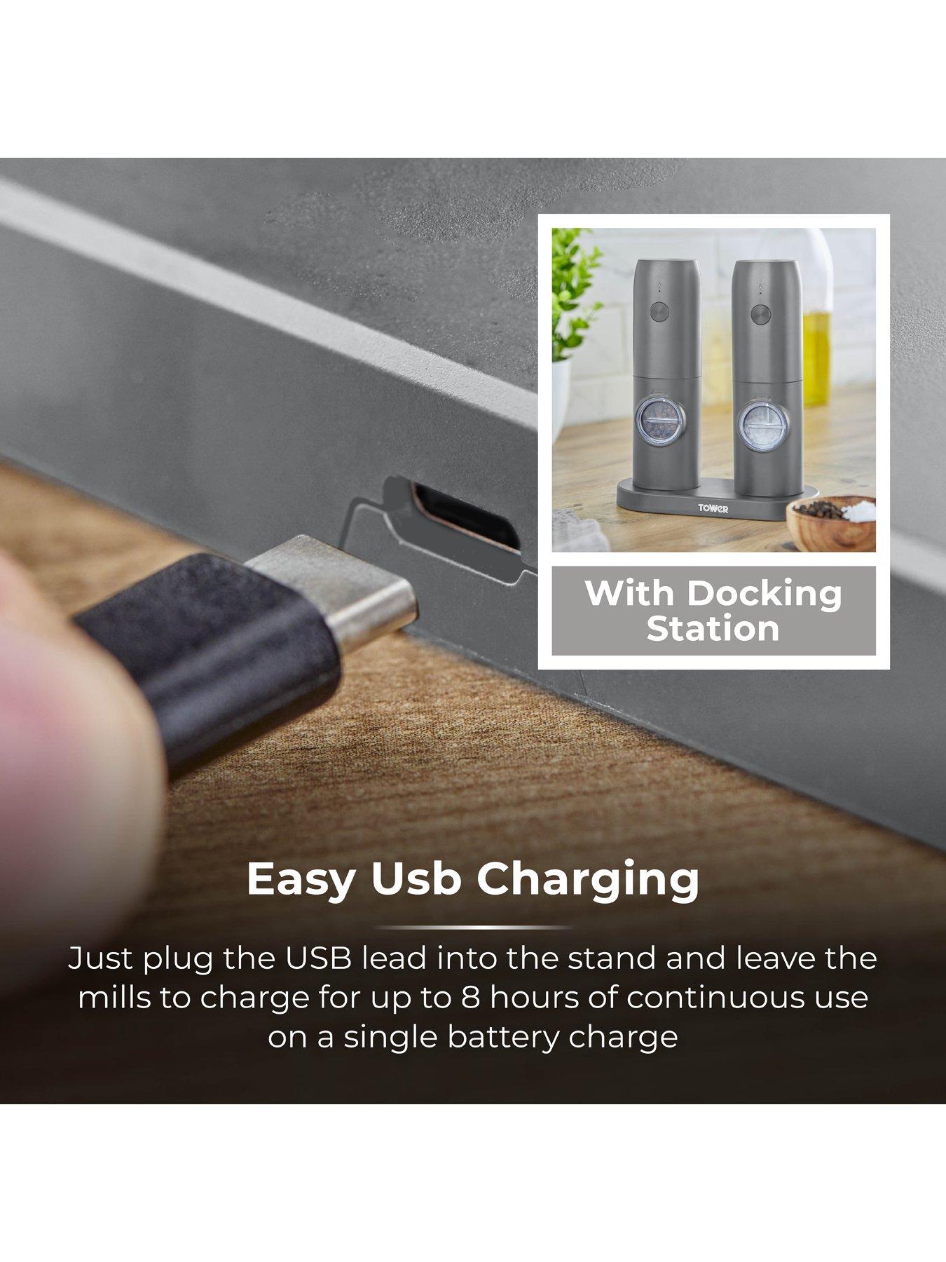 Image 6 of 6 of Tower Rechargeable Salt and Pepper Mills in Grey