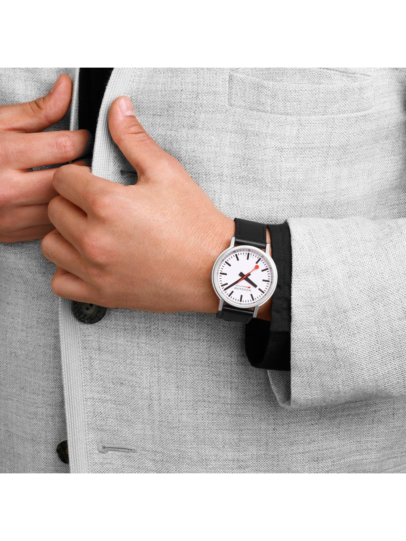  image of mondaine-stop2go-backlight-white-dial-watch-grape-leather